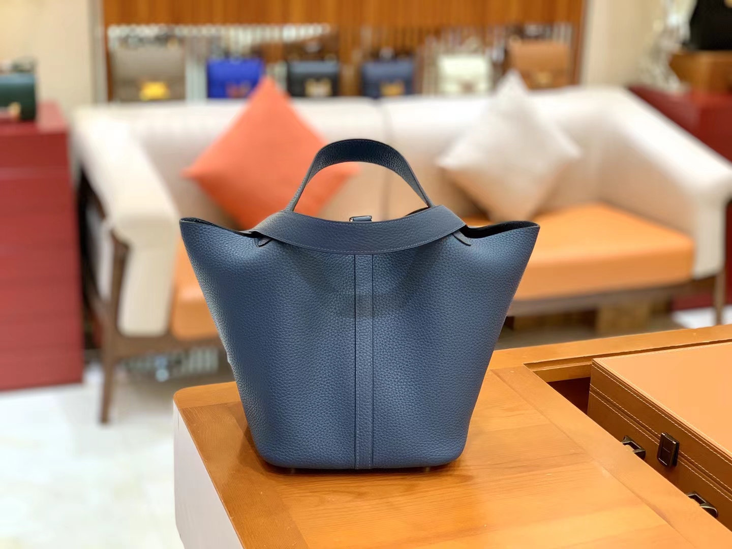 Hermès（爱马仕）Picotin 菜篮子 深邃蓝 进口TC大牛皮 银扣 22cm 原版蜜蜡线 顶级手缝