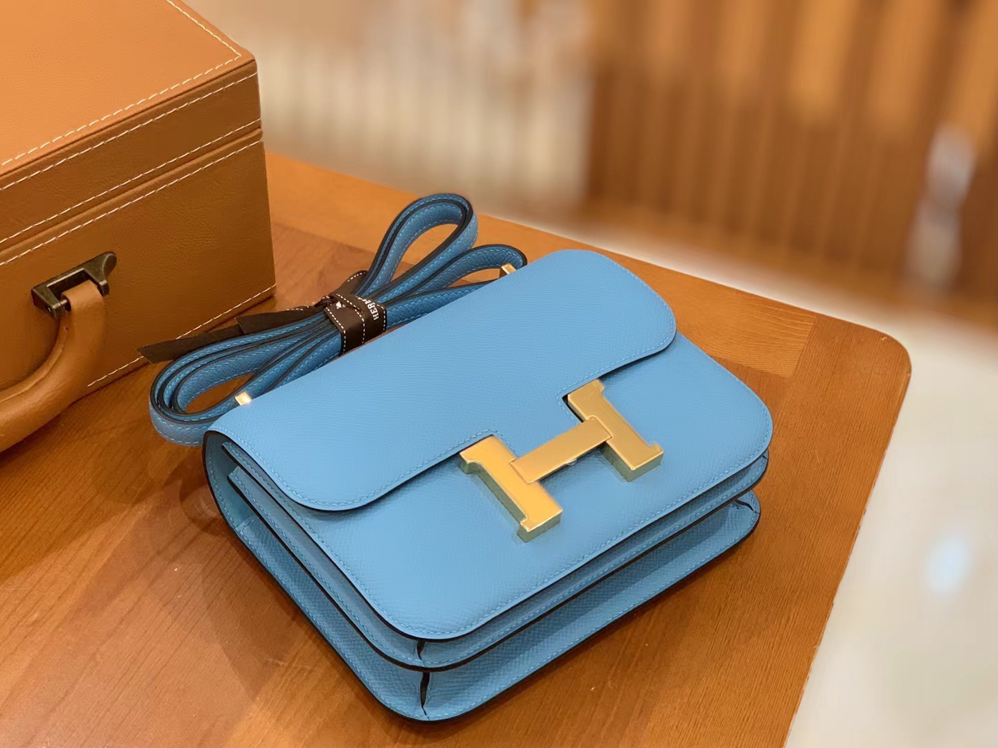 Hermès（爱马仕）Constance 康康 北方蓝 Epsom 掌纹牛皮 金扣 19cm 原版蜜蜡线 顶级手缝