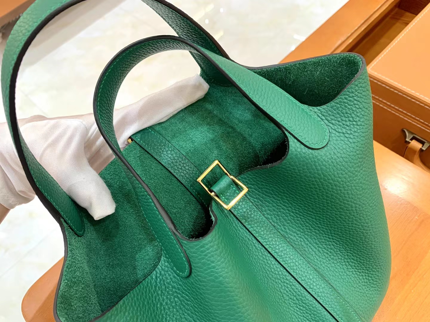Hermès（爱马仕）Picotin 菜篮子 丝绒绿 进口TC大牛皮 金扣 18cm 原版蜜蜡线 顶级手缝