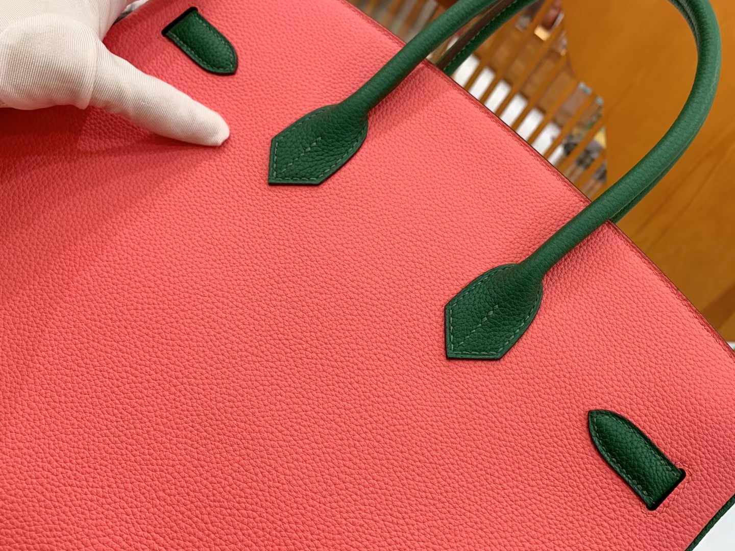 Hermès（爱马仕）Birkin 铂金包 梦幻紫 拼 唇膏粉 拼 丝绒绿 进口Togo皮 金扣 35cm