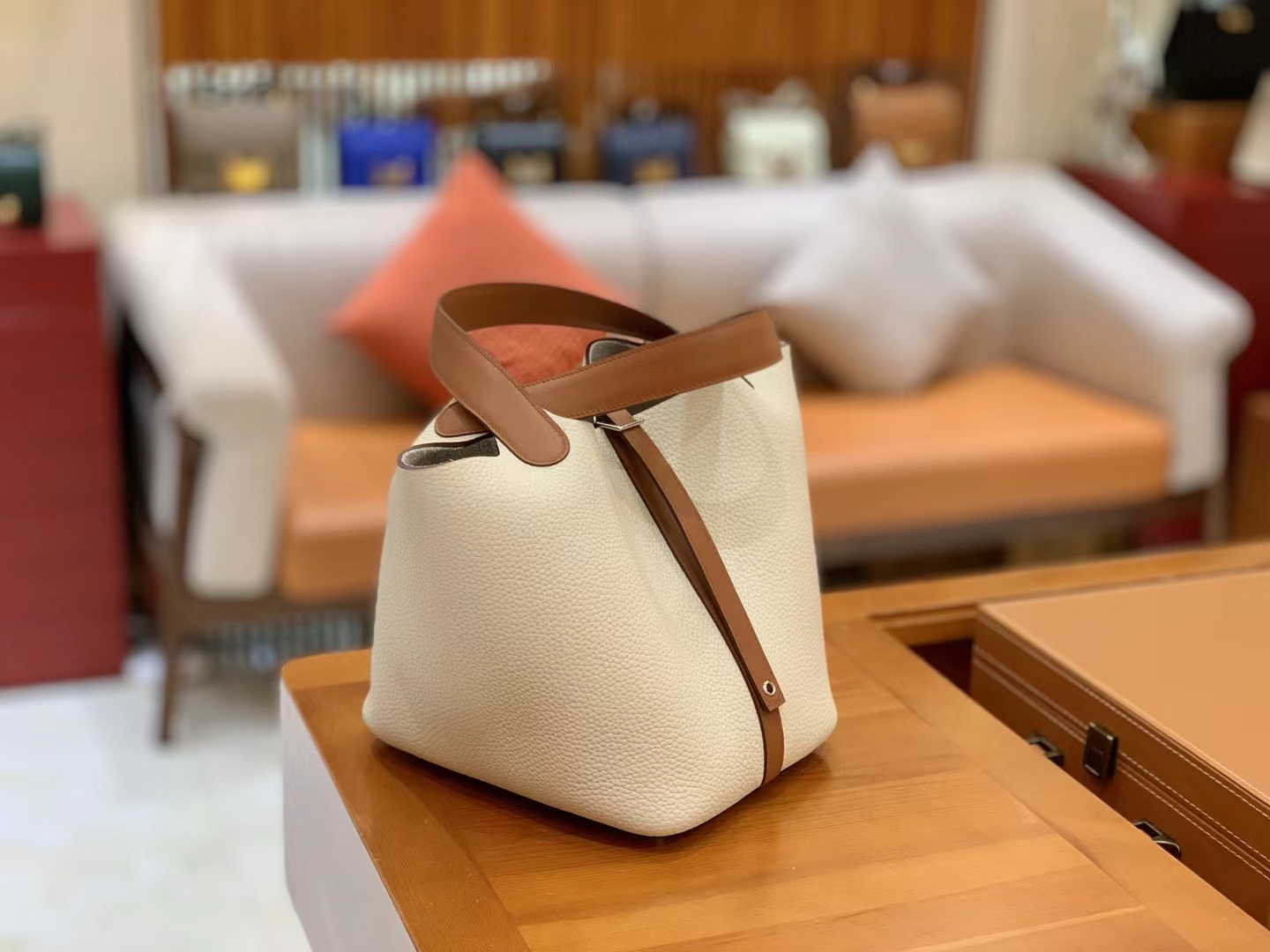 Hermès（爱马仕）Picotin 菜篮子 金棕 拼 奶昔白 进口Swift皮 拼 TC大牛皮 银扣 22cm 原版蜜蜡线 顶级手缝