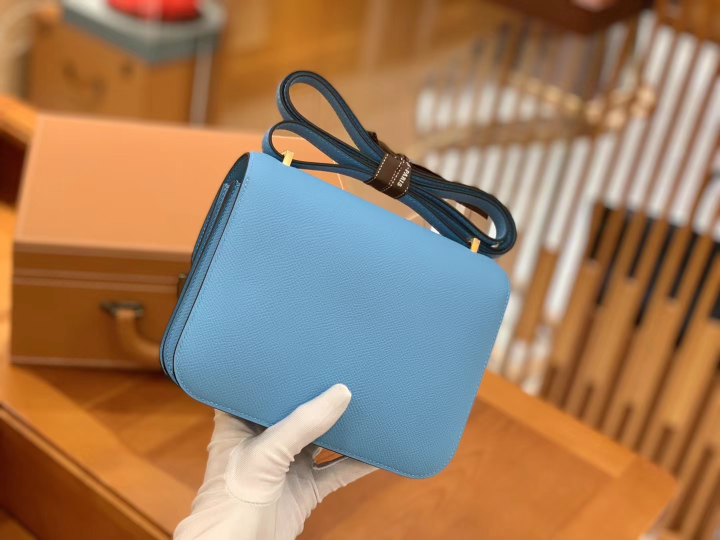 Hermès（爱马仕）Constance 康康 北方蓝 Epsom 掌纹牛皮 金扣 19cm 原版蜜蜡线 顶级手缝