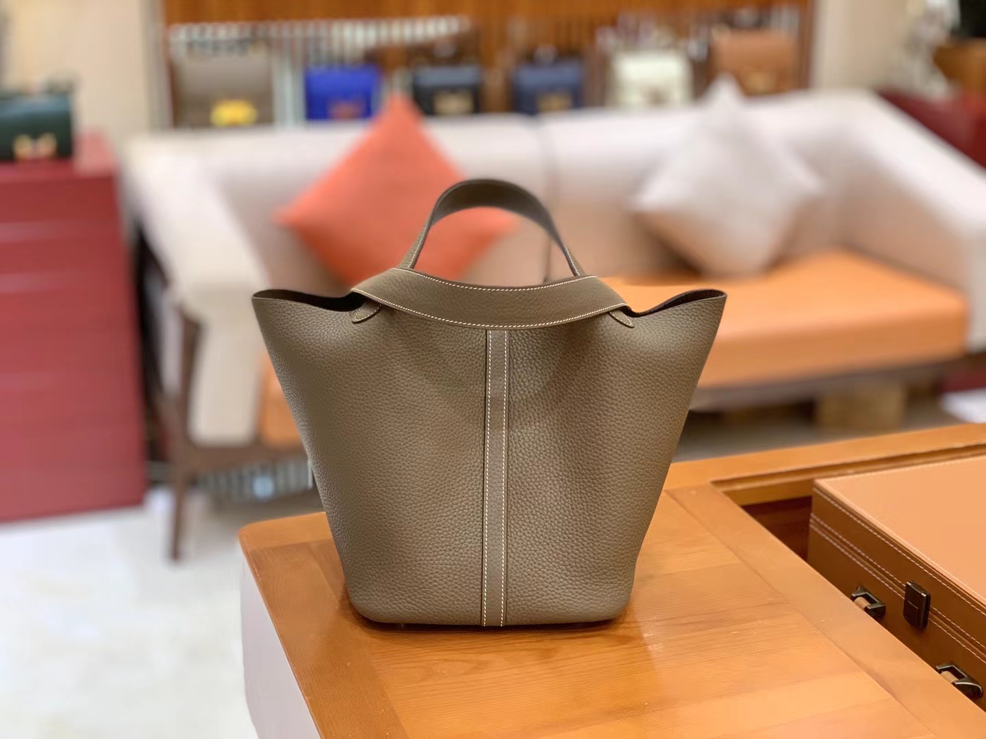 Hermès（爱马仕）Picotin 菜篮子 大象灰 进口TC大牛皮 金扣 22cm 原版蜜蜡线 顶级手缝