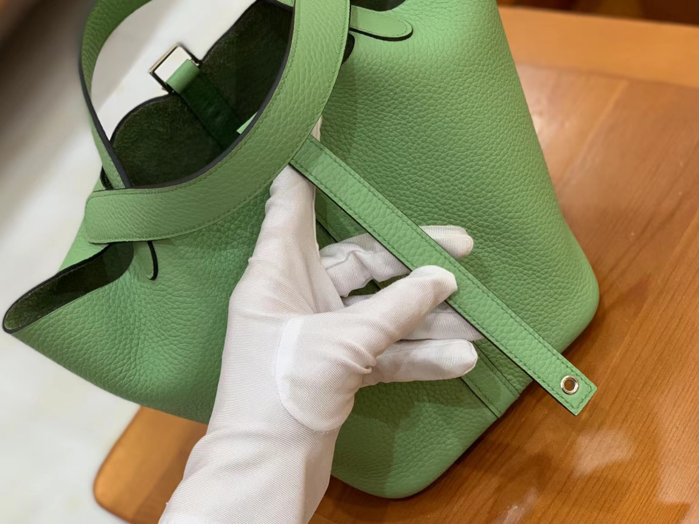 Hermès（爱马仕）Picotin 菜篮子 牛油果绿 进口TC大牛皮 银扣 18cm 原版蜜蜡线 顶级手缝
