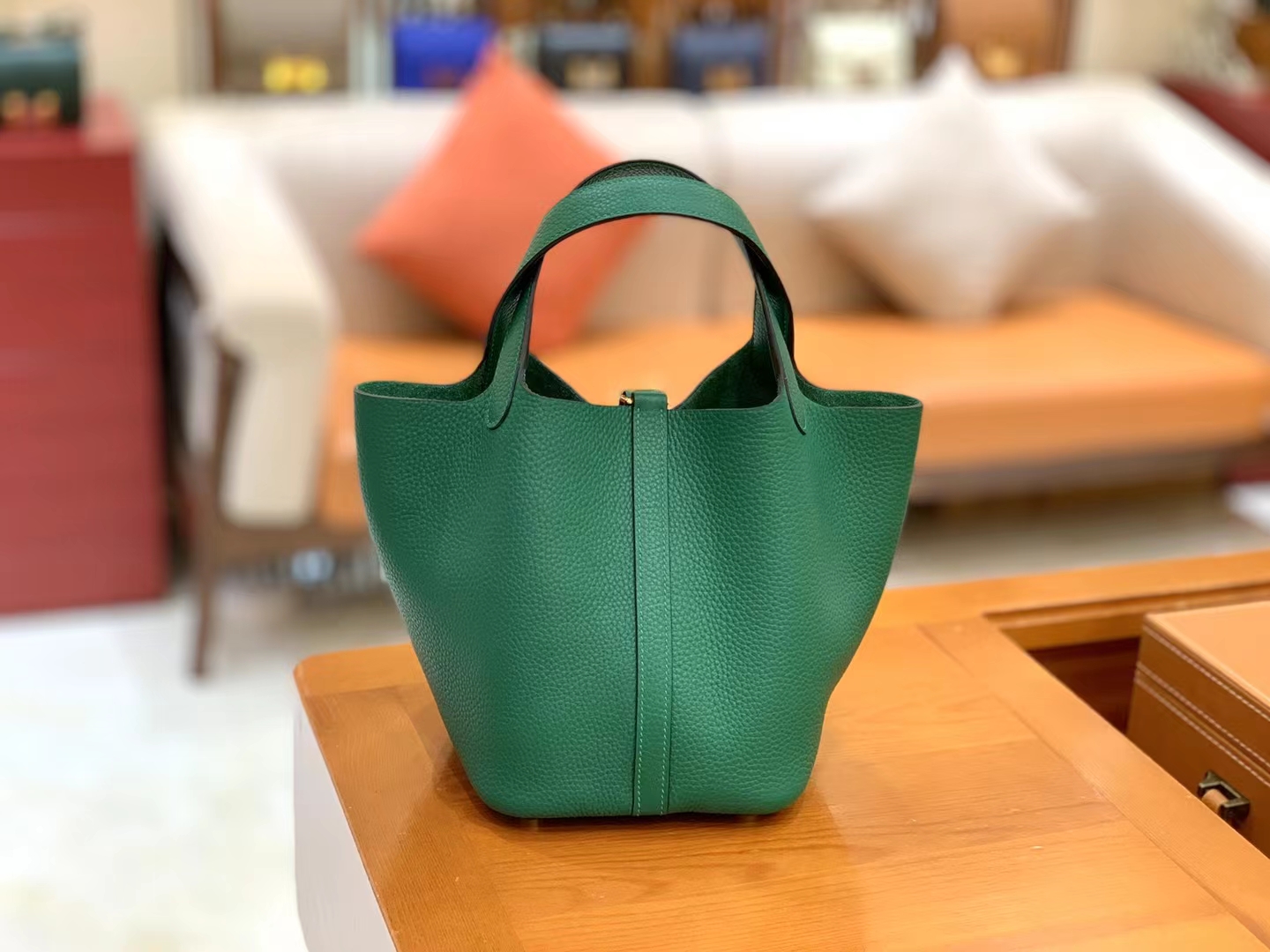 Hermès（爱马仕）Picotin 菜篮子 丝绒绿 进口TC大牛皮 金扣 18cm 原版蜜蜡线 顶级手缝