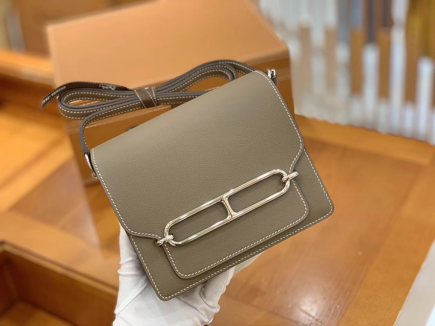 Hermès（爱马仕）Rouils Mini 迷你 猪鼻子 大象灰 Evercolor 牛皮 银扣 原版蜜蜡线 顶级手缝