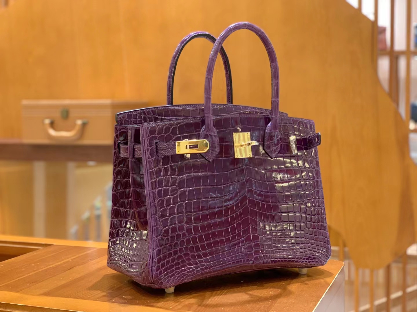 Hermes 爱马仕 Birkin 30cm 9G Amethyst 水晶紫 一级进口尼罗鳄“••” 金扣 进口蜜蜡线 全手工制作