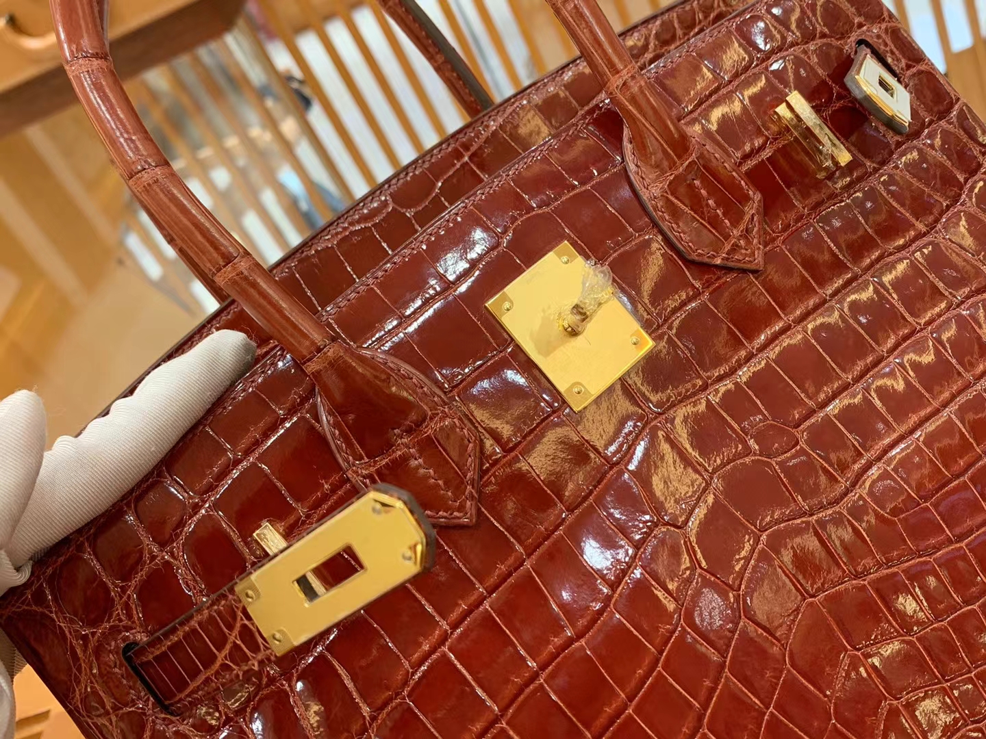 Hermes 爱马仕 Birkin 30cm 28 Caramel 焦糖棕 一级进口尼罗鳄“••” 金扣 进口蜜蜡线 全手工制作