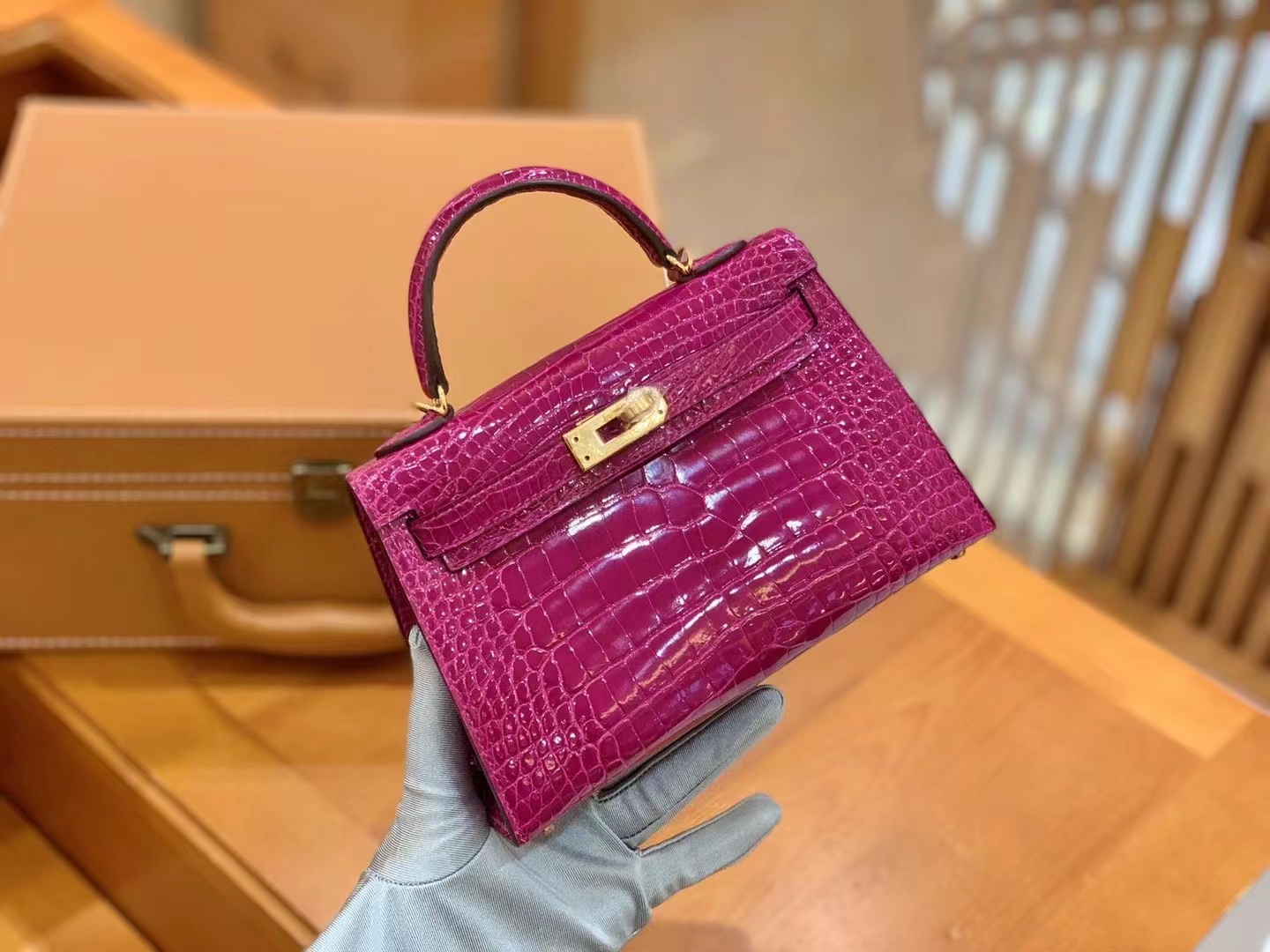 爱马仕 Hermes Mini kelly 二代 天方夜谭紫J5 Rose Sheherazade 一级进口美洲鳄 金扣 进口蜜蜡线 全手工制作