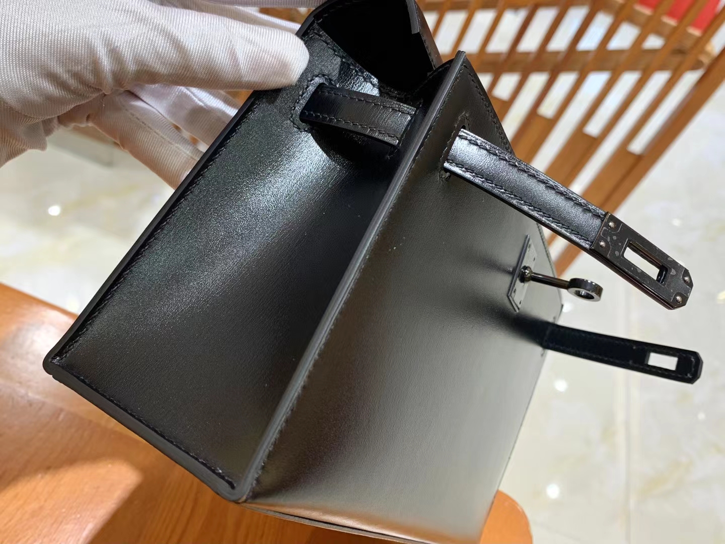 HERMES 爱马仕【现货】 Mini Kelly 一代 黑色CC89 Nior BOX 进口蜜蜡线 全手工制作