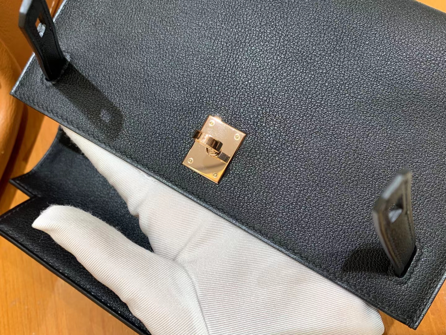 HERMES 爱马仕【现货】 Mini Kelly 一代 黑色CC89 Nior togo 进口蜜蜡线 全手工制作