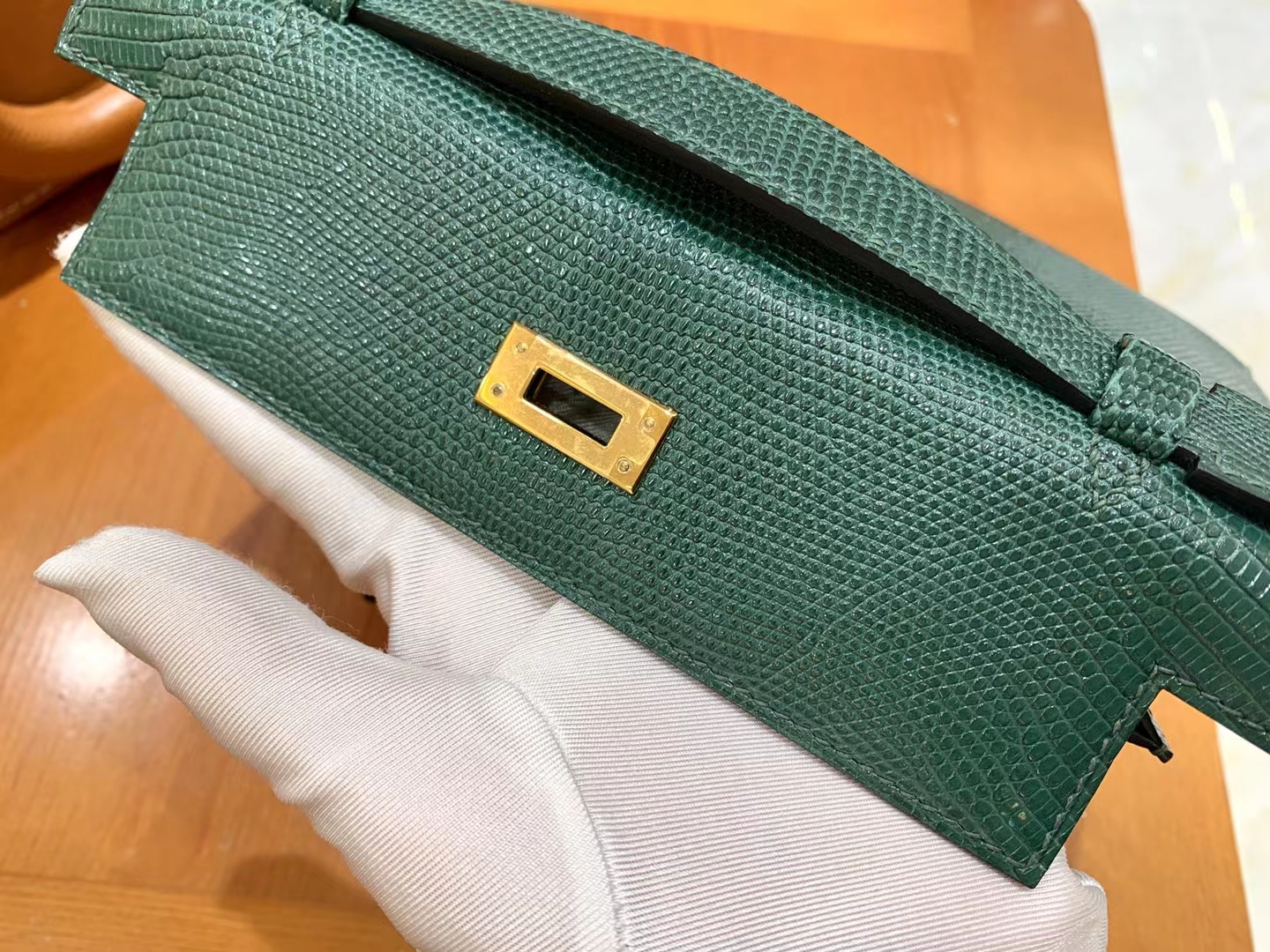 Hermes 爱马仕【现货】 Mini Kelly 一代 孔雀绿 南非野生蜥蜴皮银扣 进口蜜蜡线 全手工制作