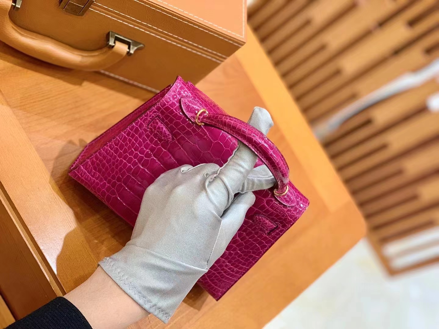 爱马仕 Hermes Mini kelly 二代 天方夜谭紫J5 Rose Sheherazade 一级进口美洲鳄 金扣 进口蜜蜡线 全手工制作