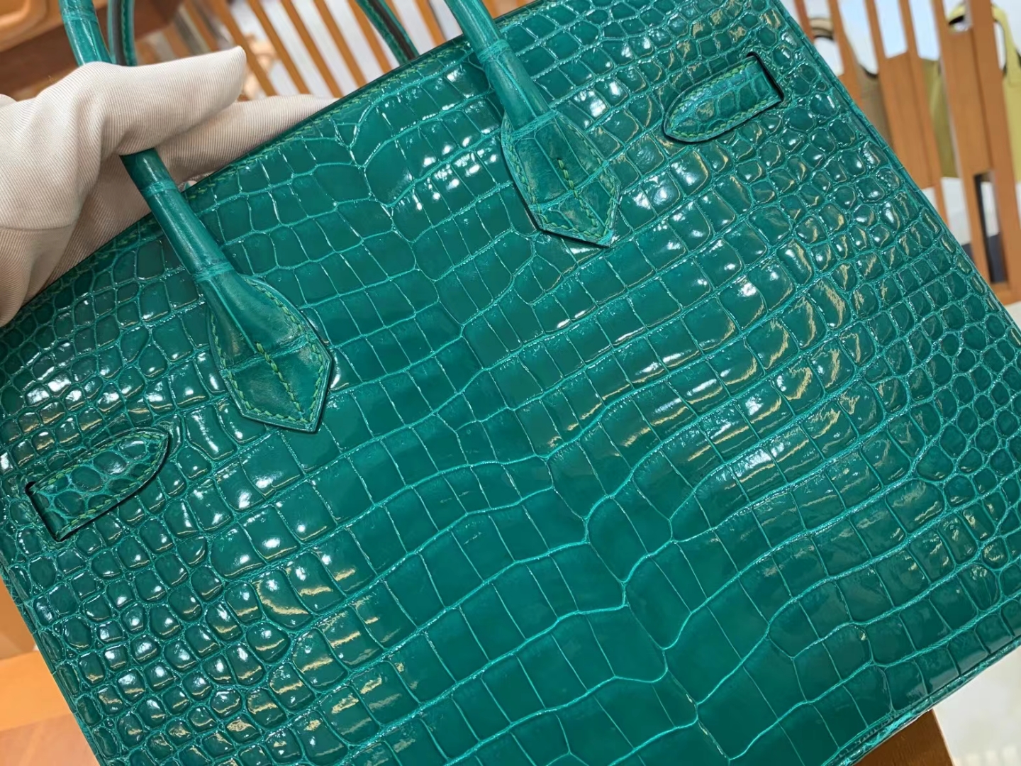 爱马仕 Hermes  Birkin 30CM 6Q Vert Emeraude 翡翠绿 一级进口湾鳄 进口蜜蜡线 全手工制作
