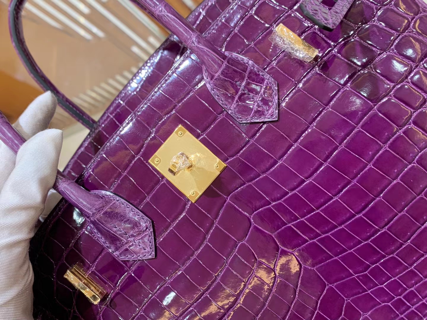 Hermes 爱马仕 Birkin 30cm 9G Amethyst 水晶紫 一级进口尼罗鳄“••” 金扣 进口蜜蜡线 全手工制作