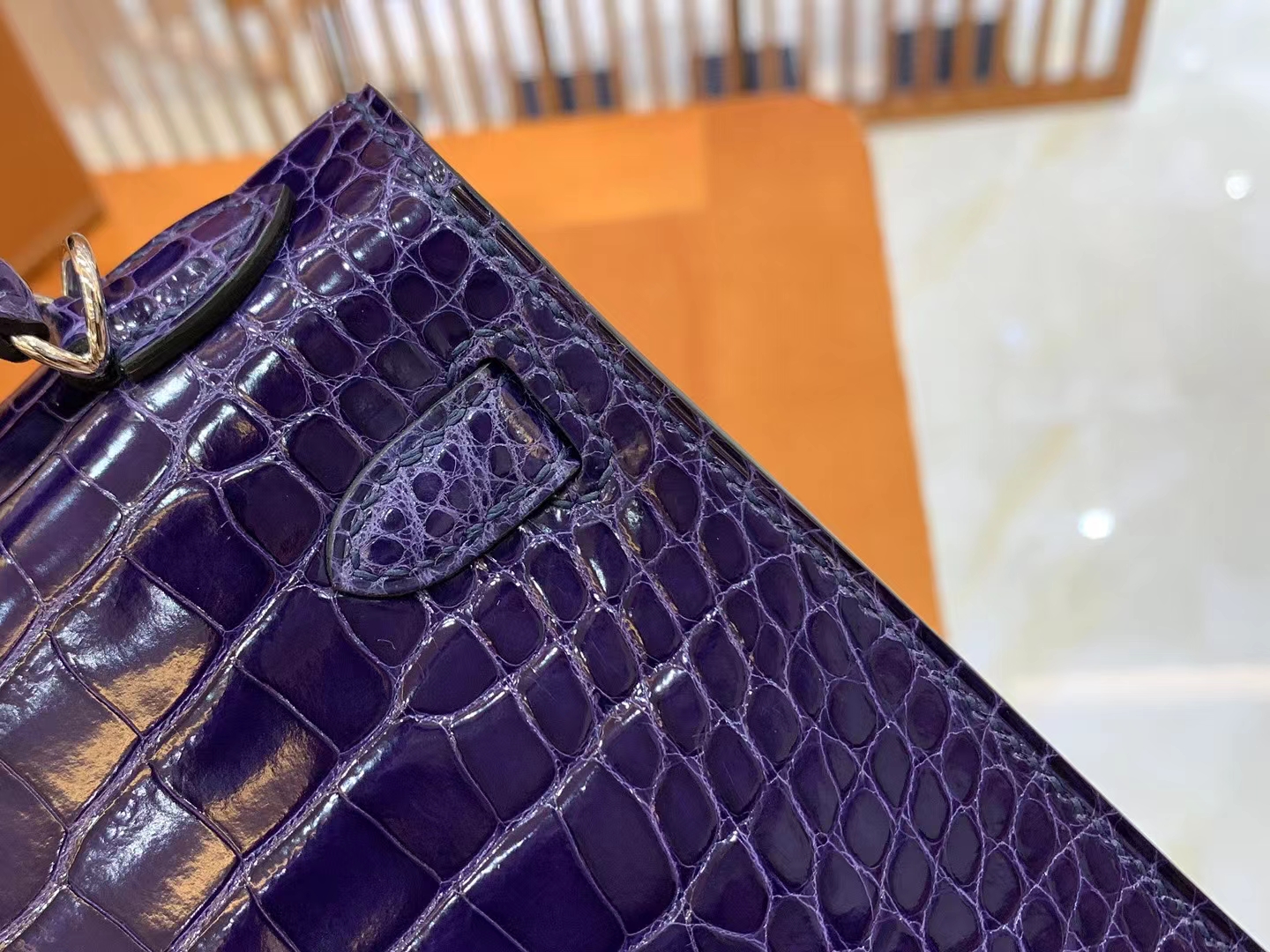 HERMES 爱马仕 Mini kelly 二代 73 Blue Saphir宝石蓝 一级进口美洲鳄 金扣 进口蜜蜡线 全手工制作