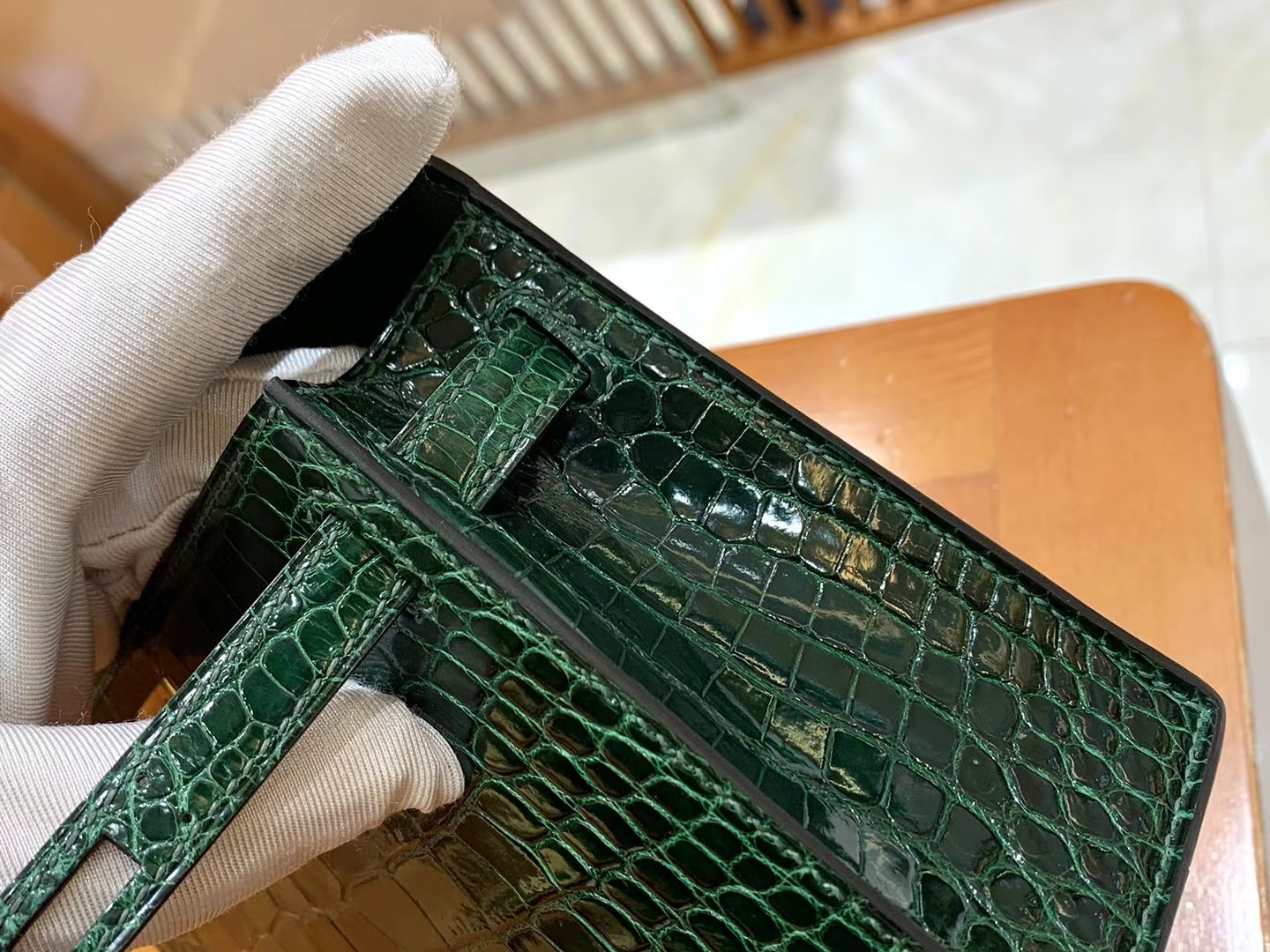 爱马仕 Hermes Mini kelly 二代 祖母绿 一级进口美洲鳄 金扣 进口蜜蜡线 全手工制作