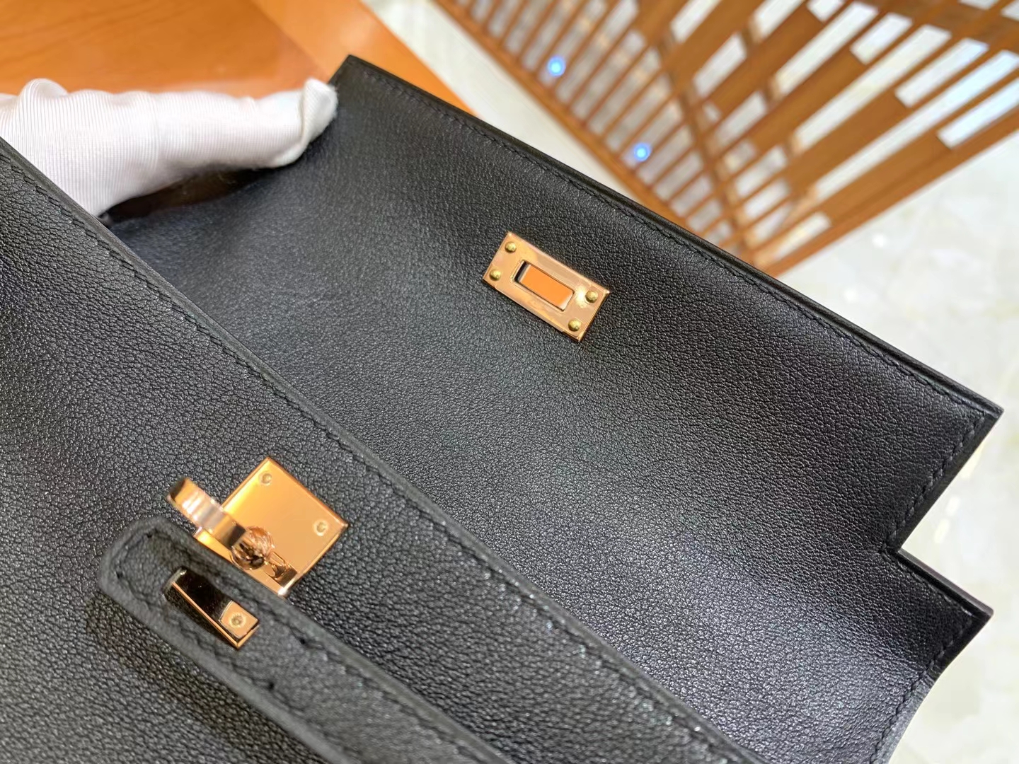 HERMES 爱马仕【现货】 Mini Kelly 一代 黑色CC89 Nior togo 进口蜜蜡线 全手工制作