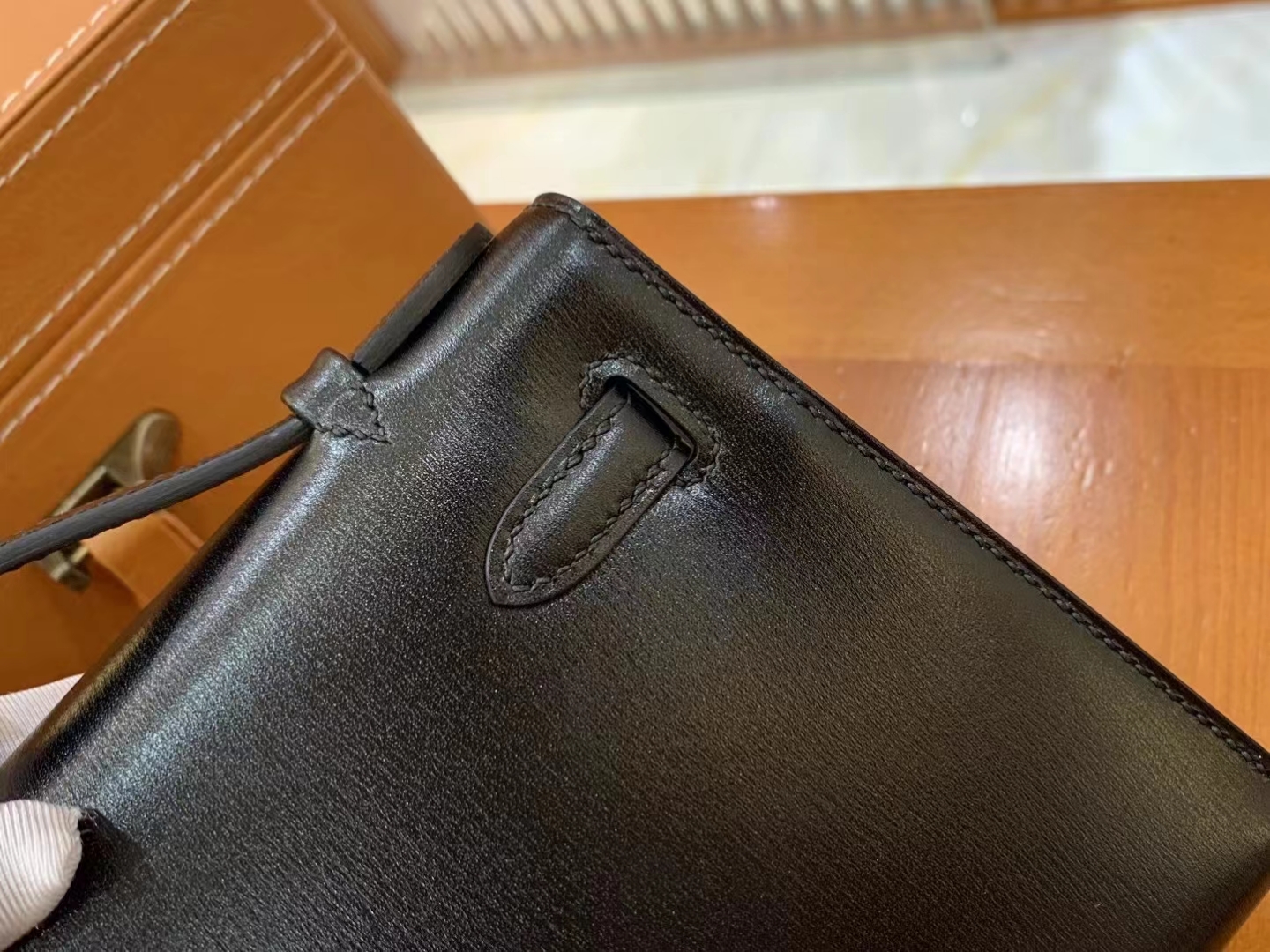 HERMES 爱马仕【现货】 Mini Kelly 一代 黑色CC89 Nior 进口蜜蜡线 全手工制作