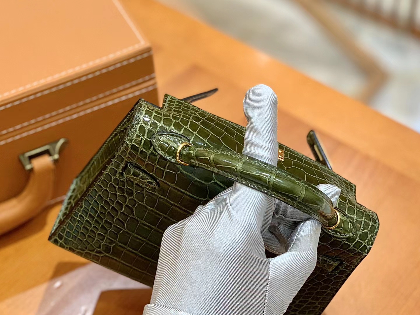 爱马仕 Hermes Mini kelly 二代 61 Vert Olive橄榄绿 一级进口美洲鳄 金扣 进口蜜蜡线 全手工制作