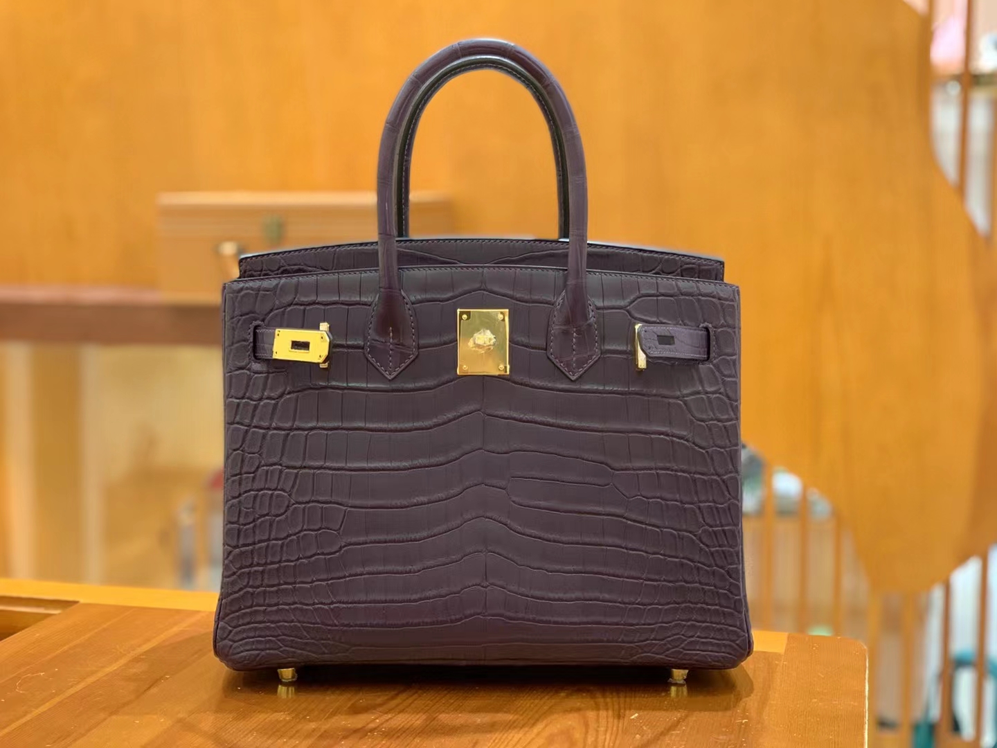 Hermes 爱马仕 Birkin 30cm 9G Amethyst 水晶紫 一级进口尼罗鳄“••” 金扣 进口蜜蜡线 全手工制作