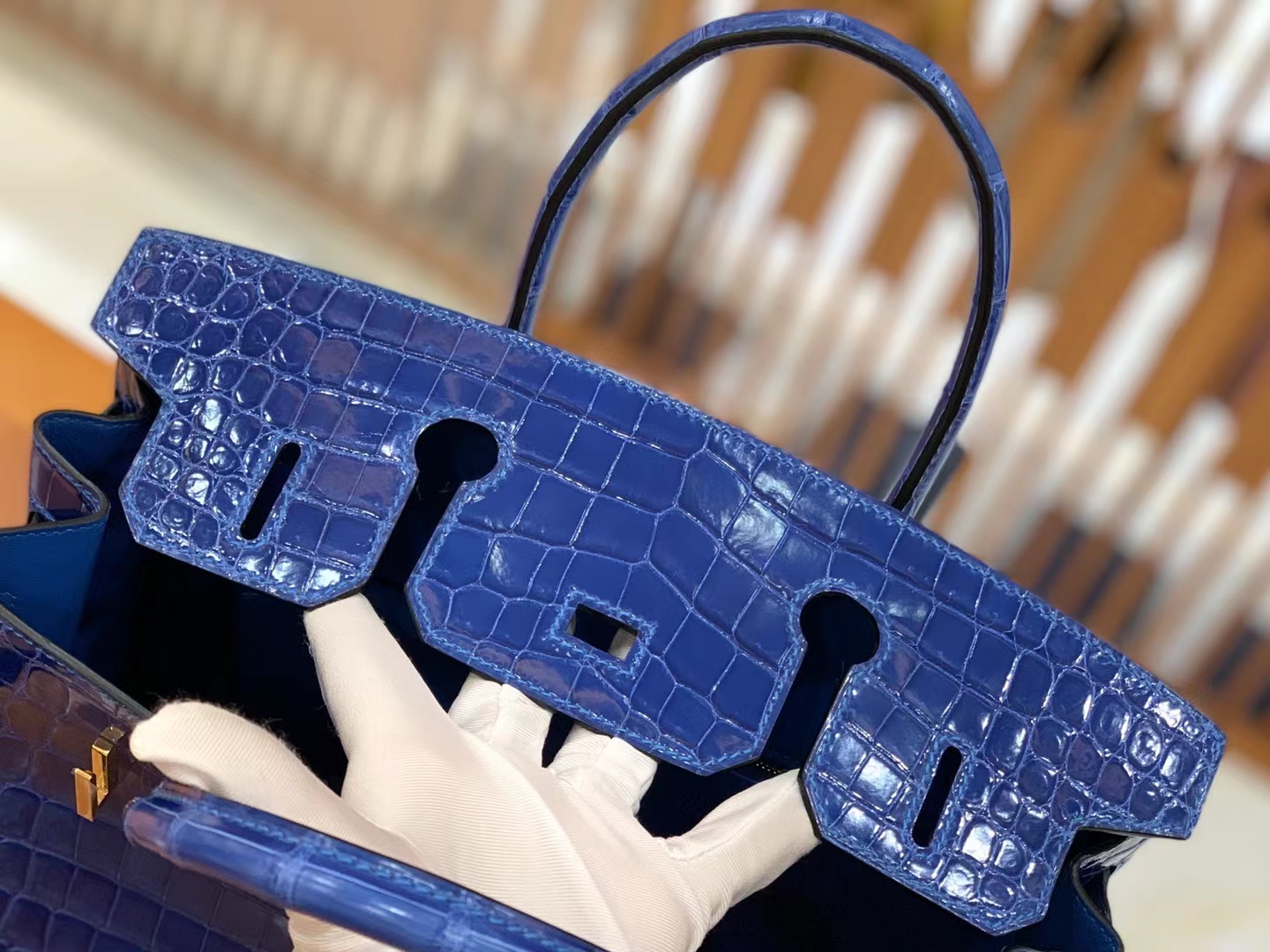 Hermes 爱马仕 Birkin 30cm I7 Bleu zellige 琉璃蓝 一级进口尼罗鳄“••” 金扣 进口蜜蜡线 全手工制作