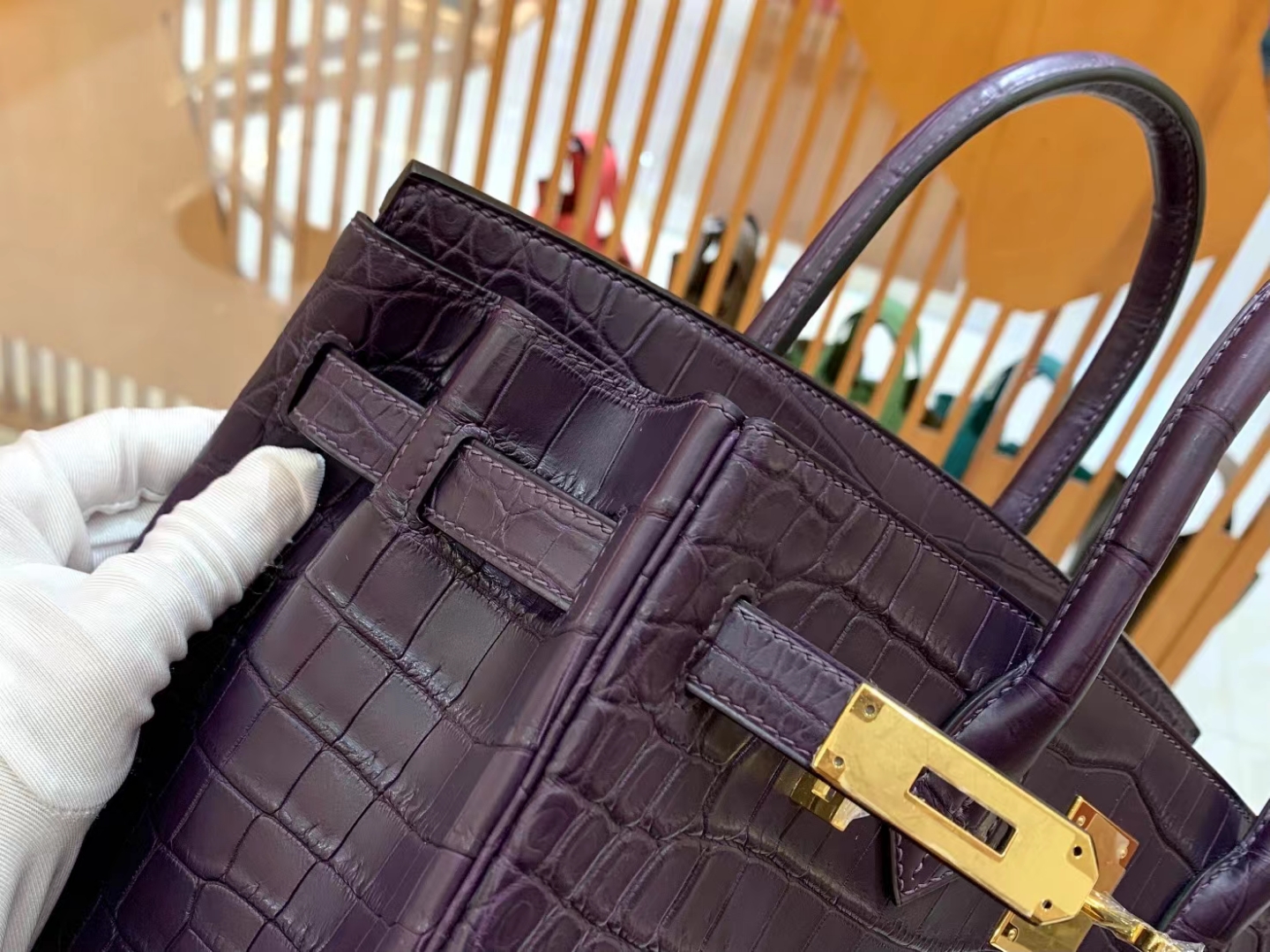 Hermes 爱马仕 Birkin 30cm 9G Amethyst 水晶紫 一级进口尼罗鳄“••” 金扣 进口蜜蜡线 全手工制作