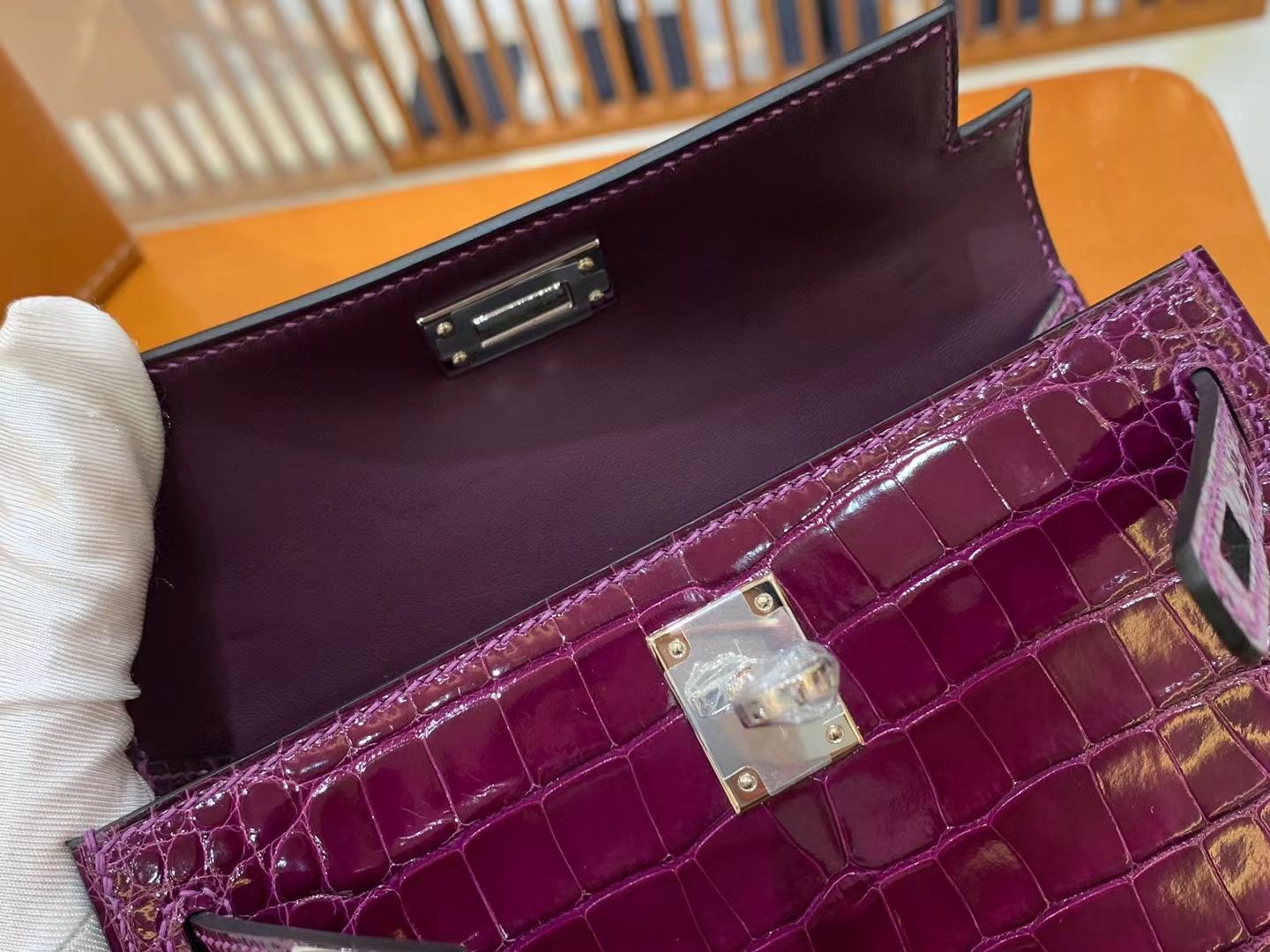 HERMES 爱马仕 Mini kelly 二代 9G Amethyste 水晶紫 一级进口美洲鳄 银扣 进口蜜蜡线 全手工制作
