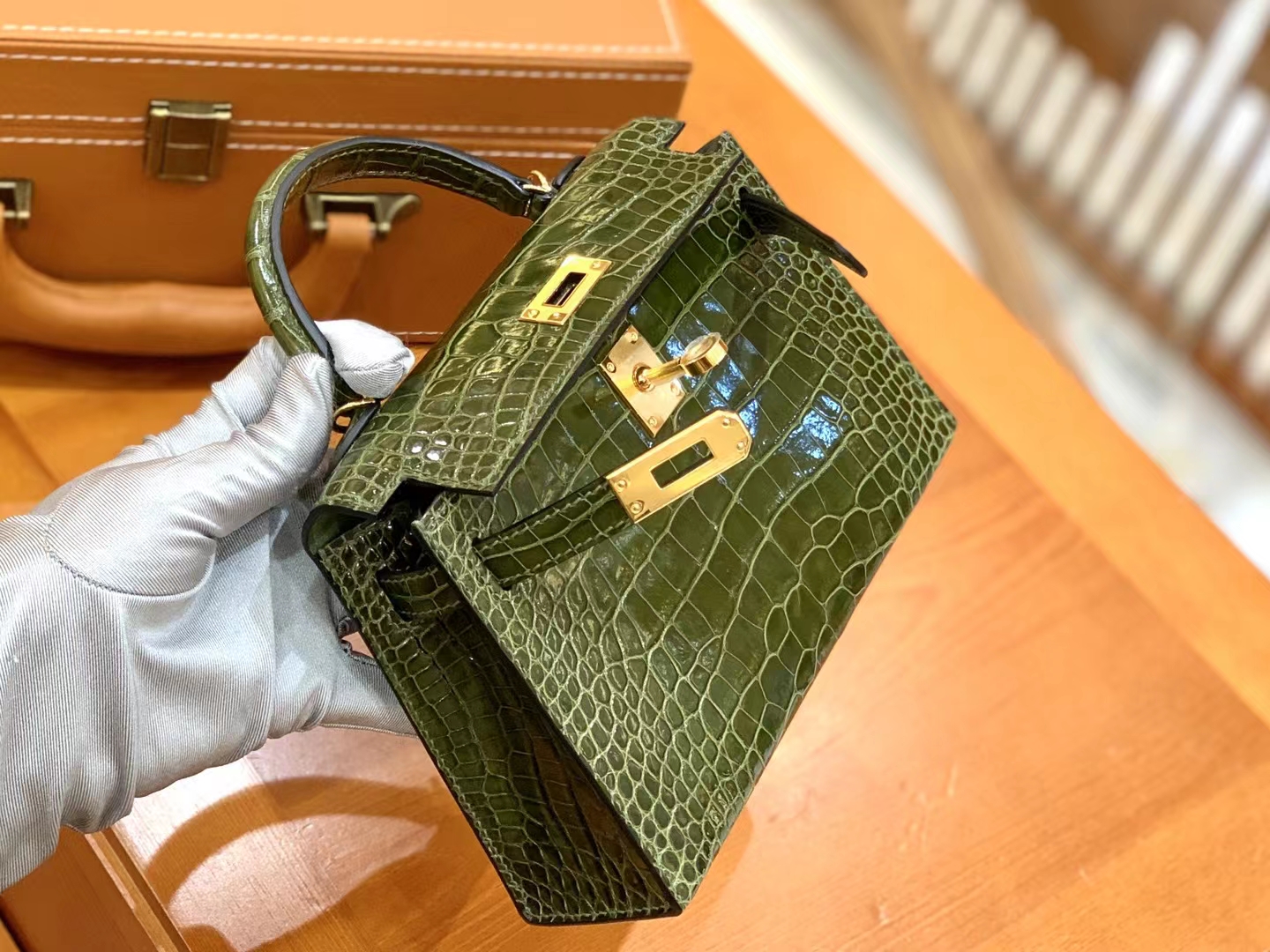 爱马仕 Hermes Mini kelly 二代 61 Vert Olive橄榄绿 一级进口美洲鳄 金扣 进口蜜蜡线 全手工制作