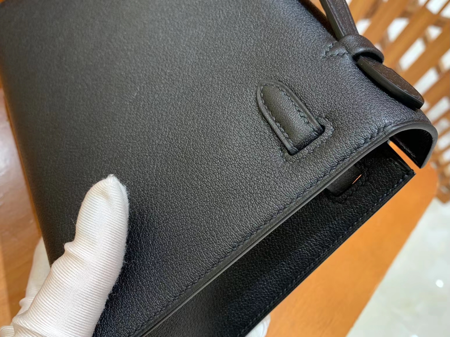 HERMES 爱马仕【现货】 Mini Kelly 一代 黑色CC89 Nior togo 进口蜜蜡线 全手工制作