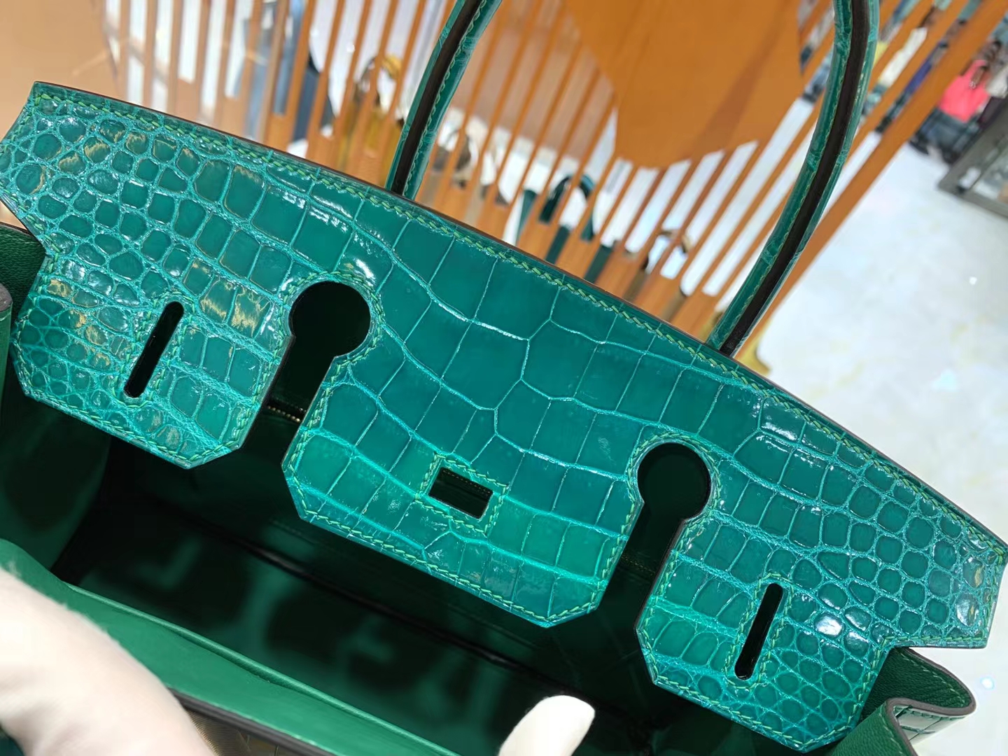 爱马仕 Hermes  Birkin 30CM 6Q Vert Emeraude 翡翠绿 一级进口湾鳄 进口蜜蜡线 全手工制作