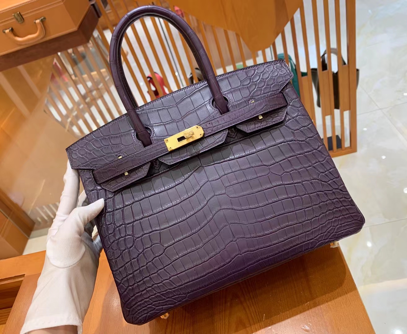 Hermes 爱马仕 Birkin 30cm 9G Amethyst 水晶紫 一级进口尼罗鳄“••” 金扣 进口蜜蜡线 全手工制作