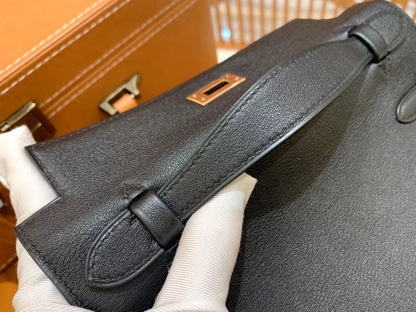 HERMES 爱马仕【现货】 Mini Kelly 一代 黑色CC89 Nior togo 进口蜜蜡线 全手工制作
