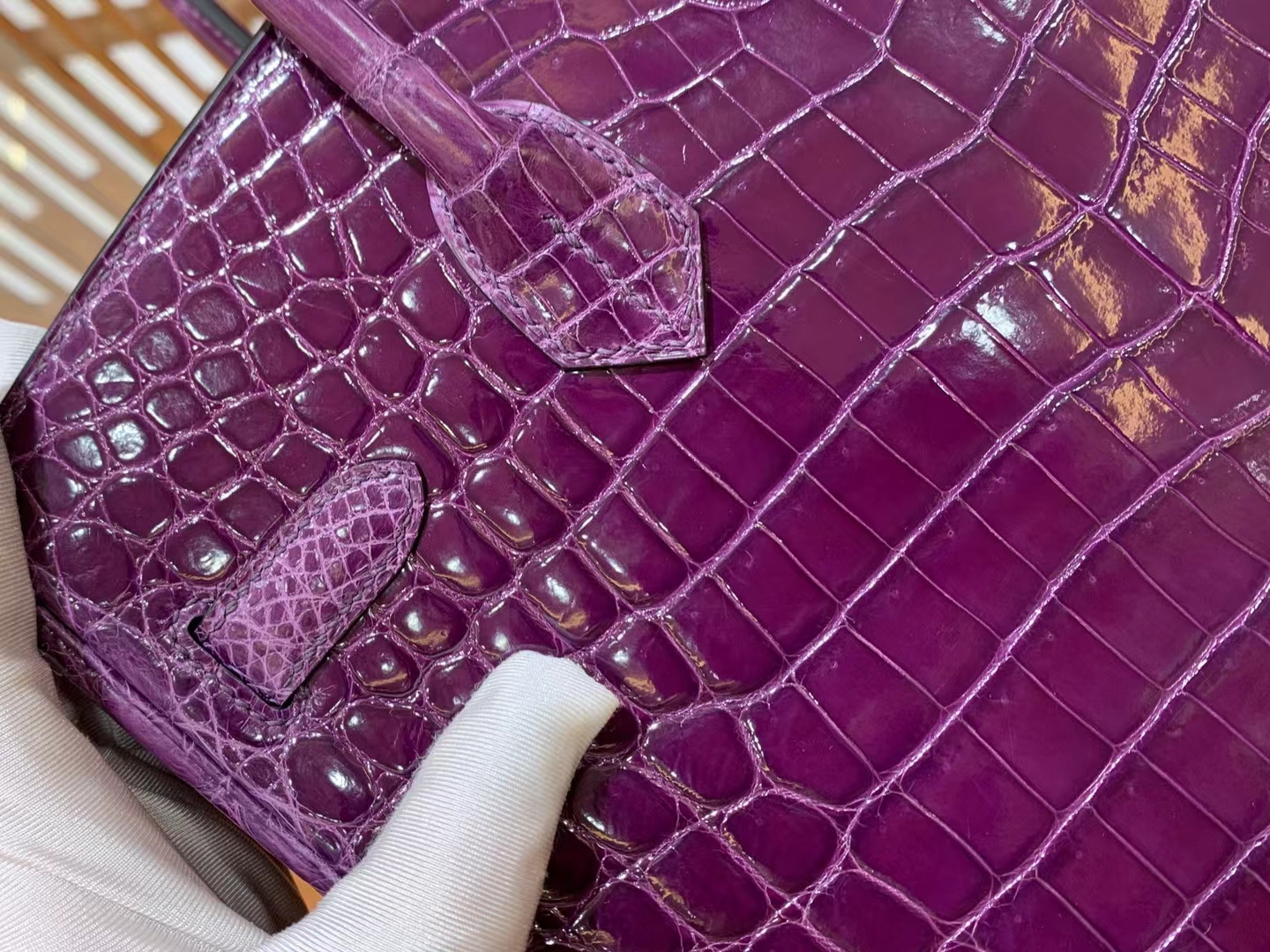 Hermes 爱马仕 Birkin 30cm 9G Amethyst 水晶紫 一级进口尼罗鳄“••” 金扣 进口蜜蜡线 全手工制作