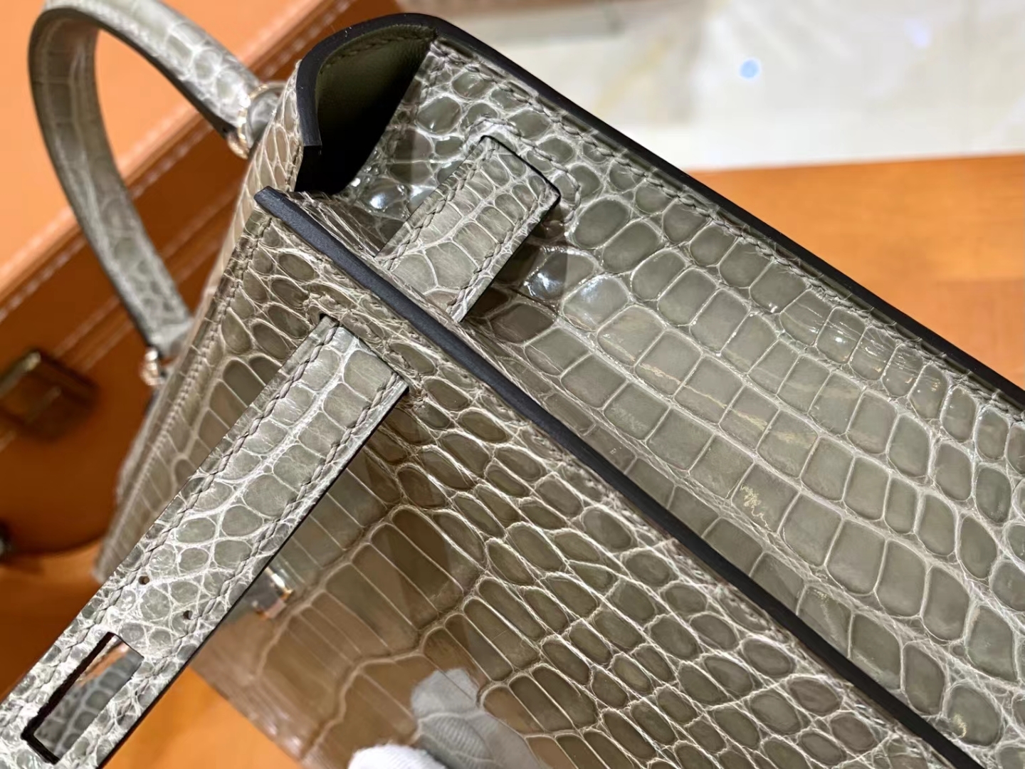 HERMES 爱马仕 Mini kelly 二代 斑鸠灰 一级进口美洲鳄 银扣