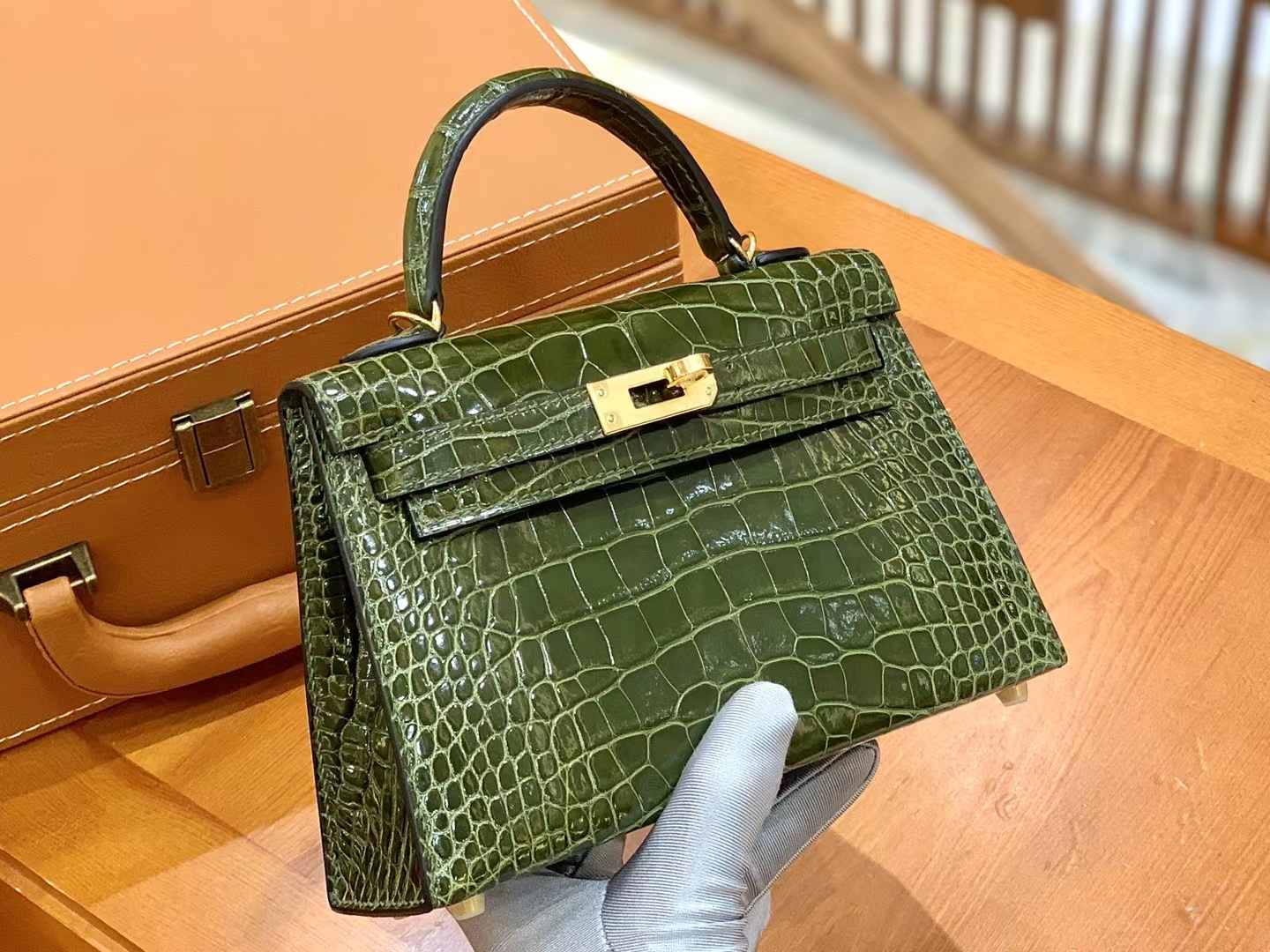 爱马仕 Hermes Mini kelly 二代 61 Vert Olive橄榄绿 一级进口美洲鳄 金扣 进口蜜蜡线 全手工制作