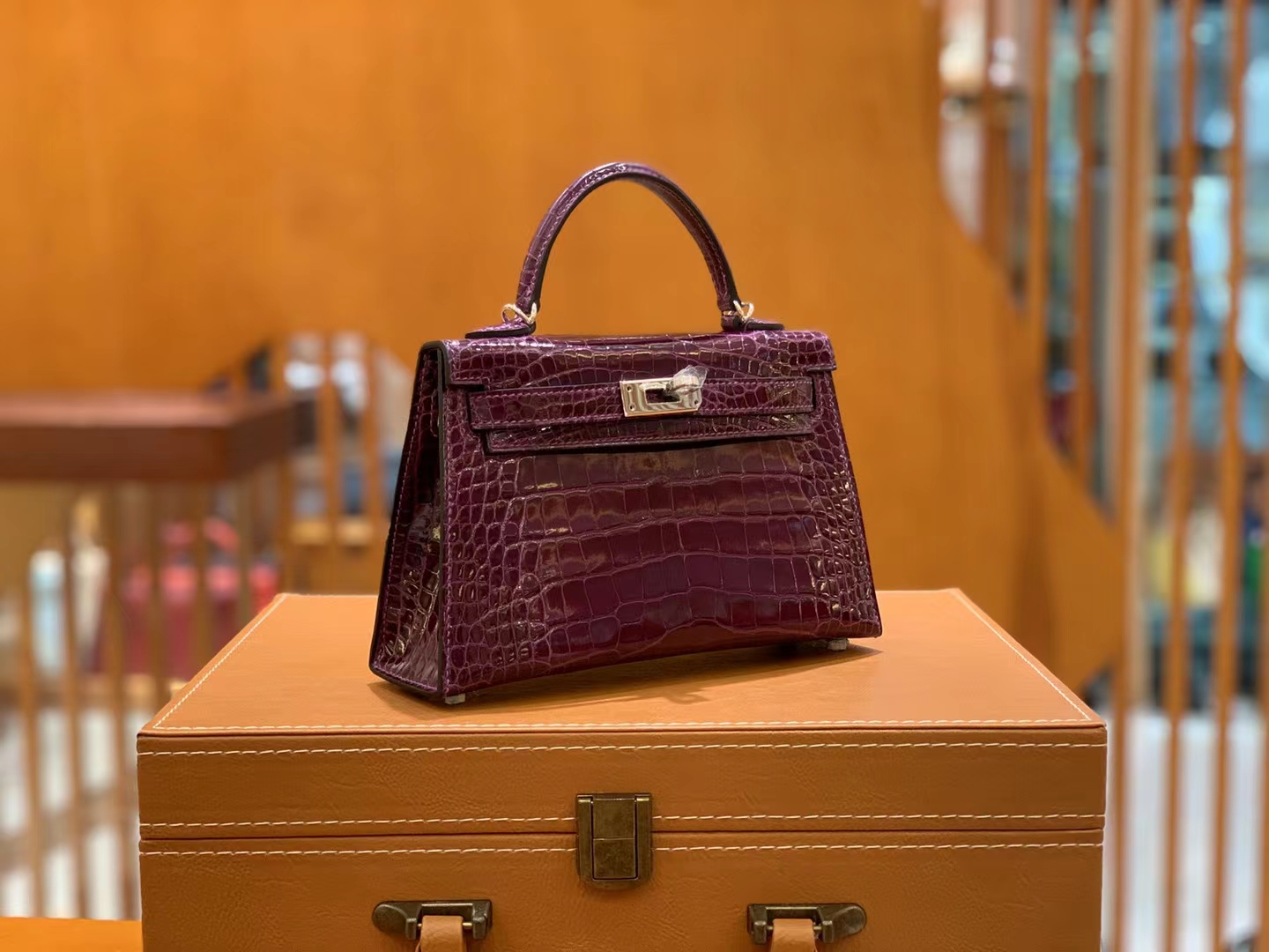 HERMES 爱马仕 Mini kelly 二代 9G Amethyste 水晶紫 一级进口美洲鳄 银扣 进口蜜蜡线 全手工制作