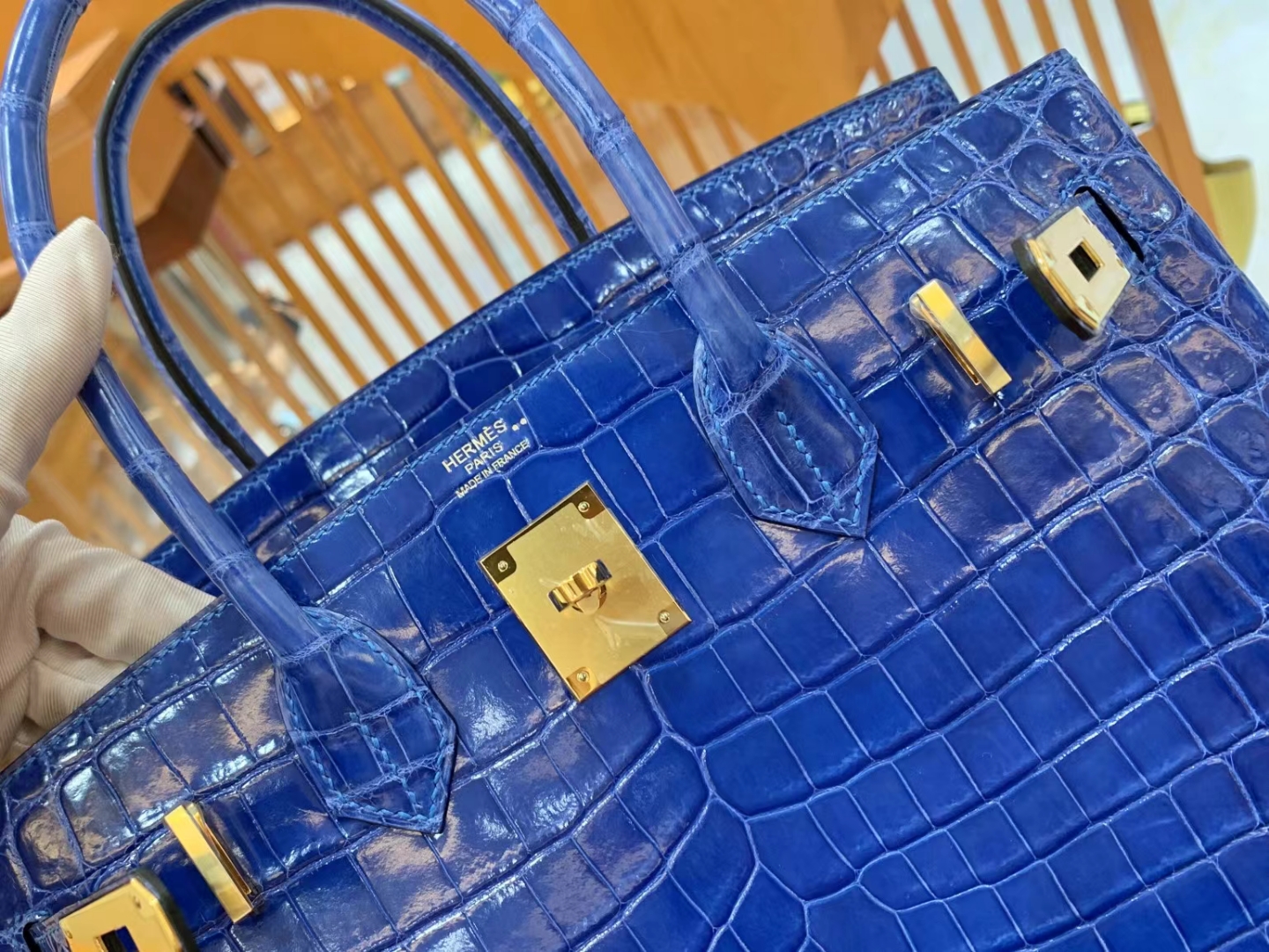 Hermes 爱马仕 Birkin 30cm I7 Bleu zellige 琉璃蓝 一级进口尼罗鳄“••” 金扣 进口蜜蜡线 全手工制作