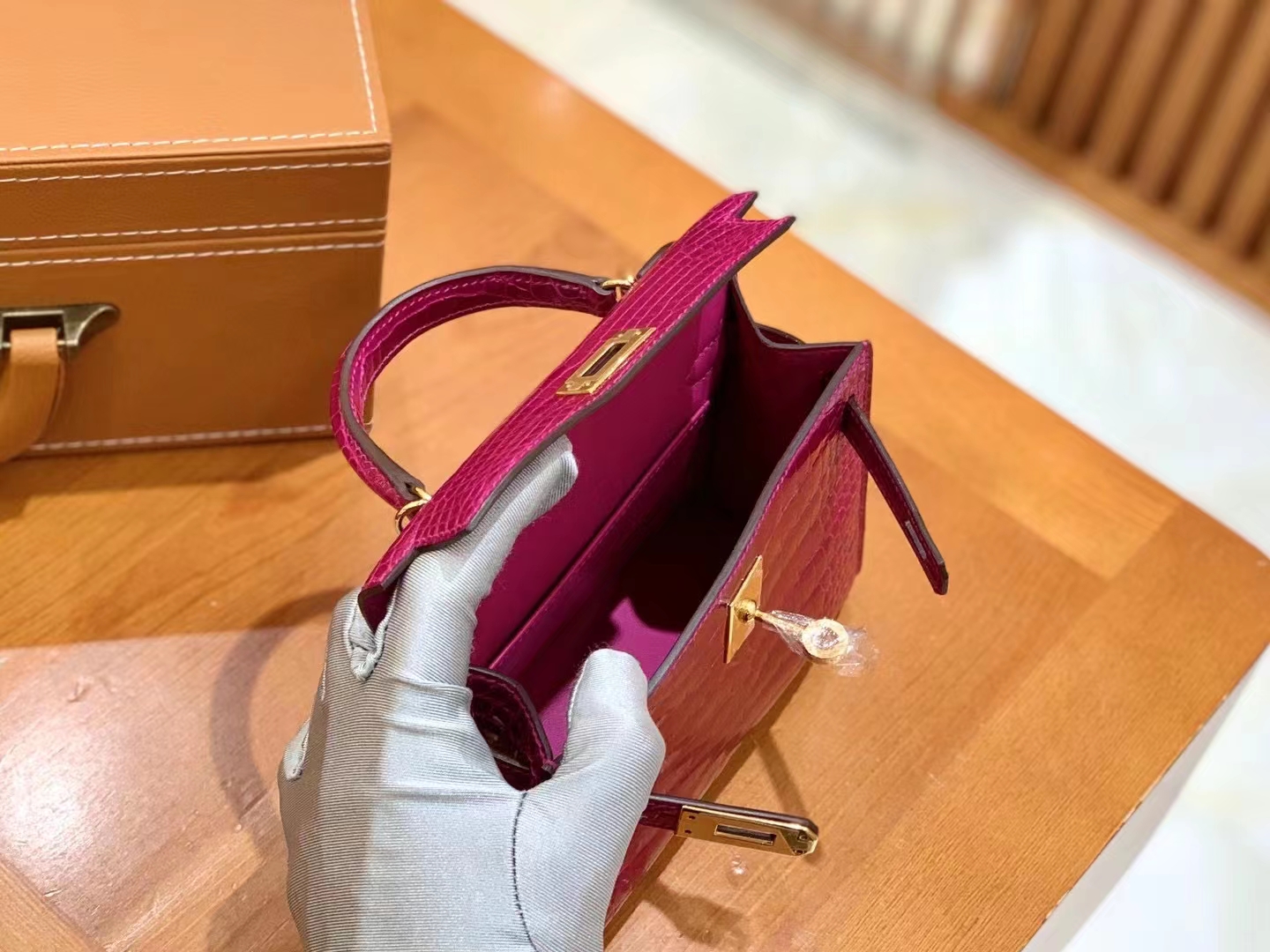 爱马仕 Hermes Mini kelly 二代 天方夜谭紫J5 Rose Sheherazade 一级进口美洲鳄 金扣 进口蜜蜡线 全手工制作