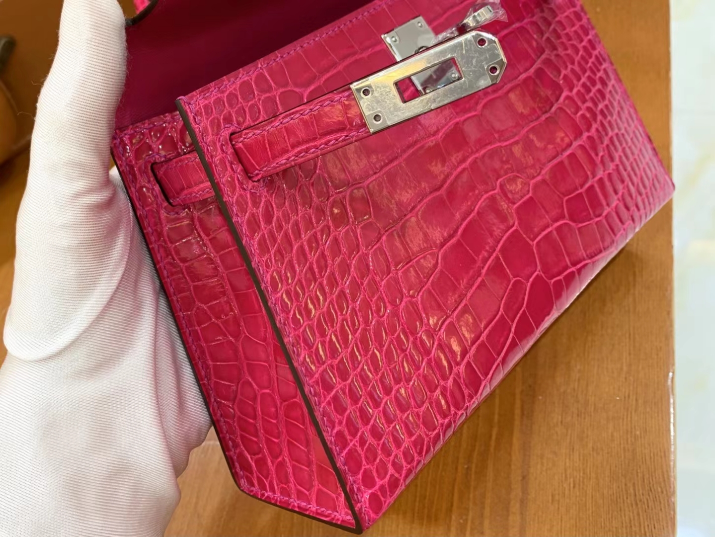 HERMES 爱马仕 Mini kelly 二代 墨西哥粉 一级进口美洲鳄 金扣 进口蜜蜡线 全手工制作