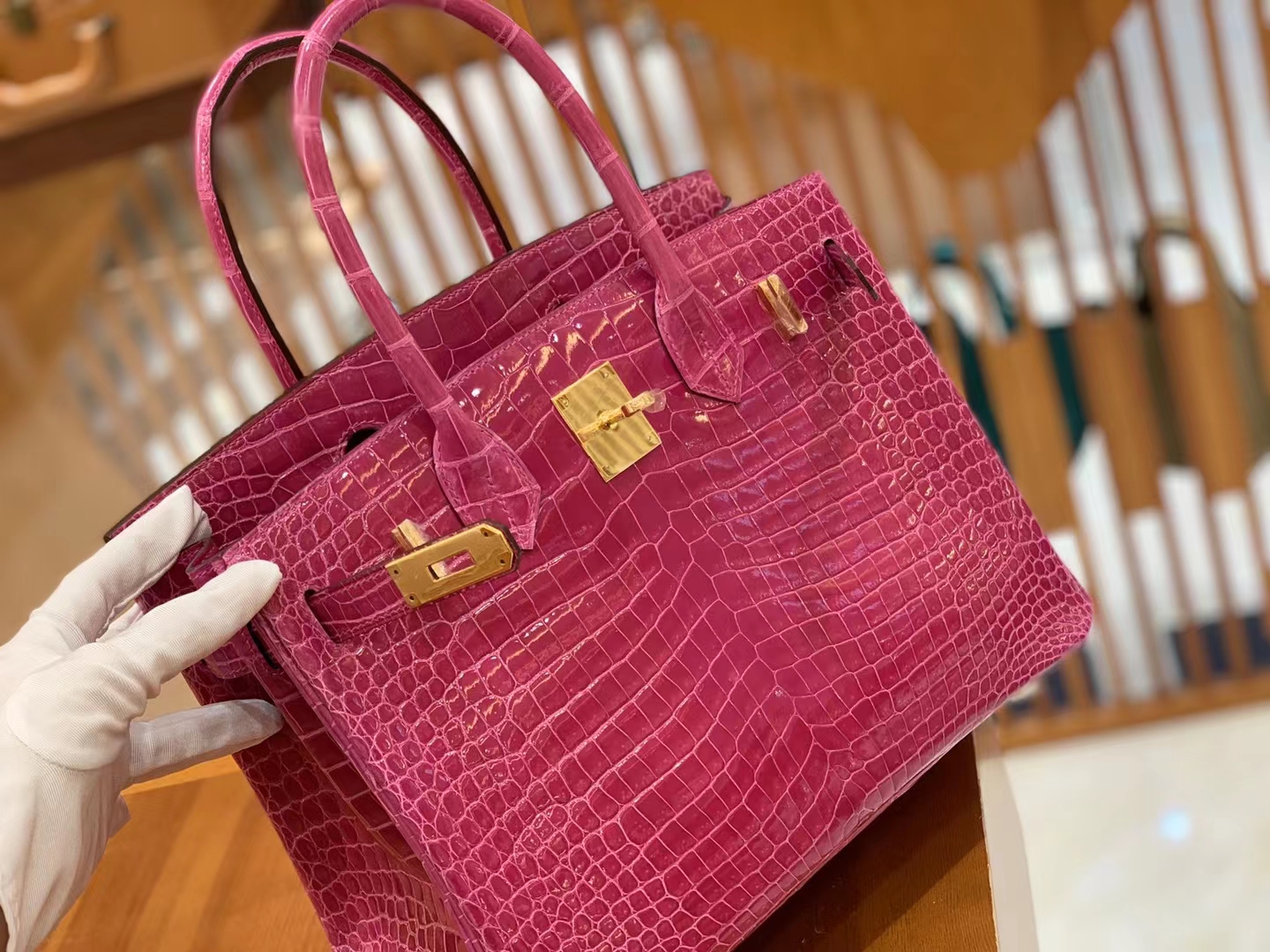 爱马仕 Hermes  Birkin 30CM 5J Fuchsia 桃粉 一级进口湾鳄 进口蜜蜡线 全手工制作
