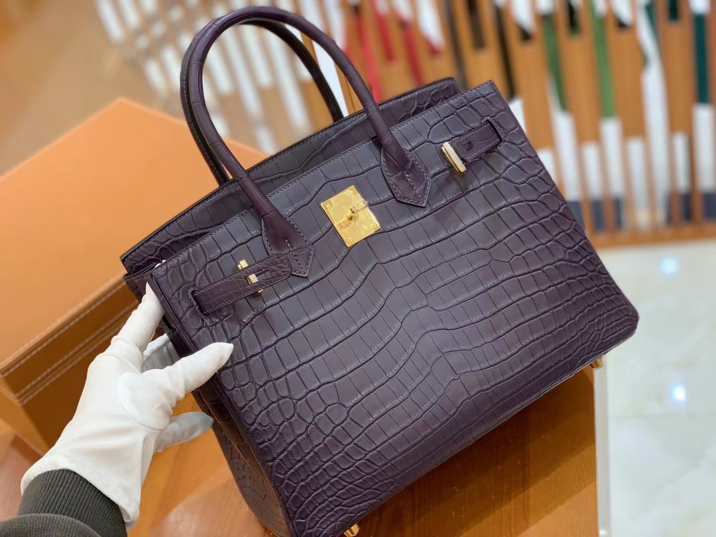 Hermes 爱马仕 Birkin 30cm 9G Amethyst 水晶紫 一级进口尼罗鳄“••” 金扣 进口蜜蜡线 全手工制作