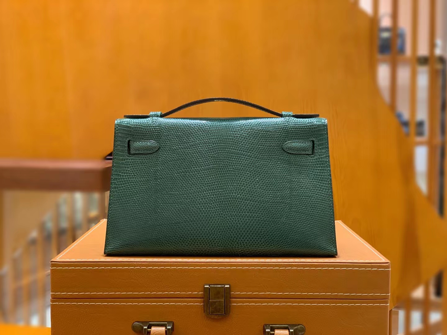 Hermes 爱马仕【现货】 Mini Kelly 一代 孔雀绿 南非野生蜥蜴皮银扣 进口蜜蜡线 全手工制作