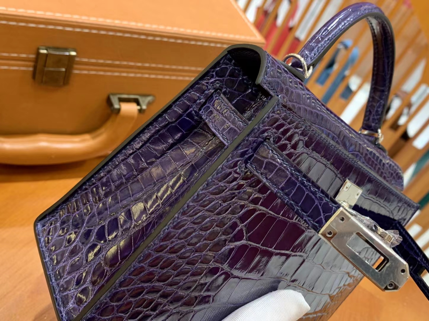 HERMES 爱马仕 Mini kelly 二代 73 Blue Saphir宝石蓝 一级进口美洲鳄 金扣 进口蜜蜡线 全手工制作