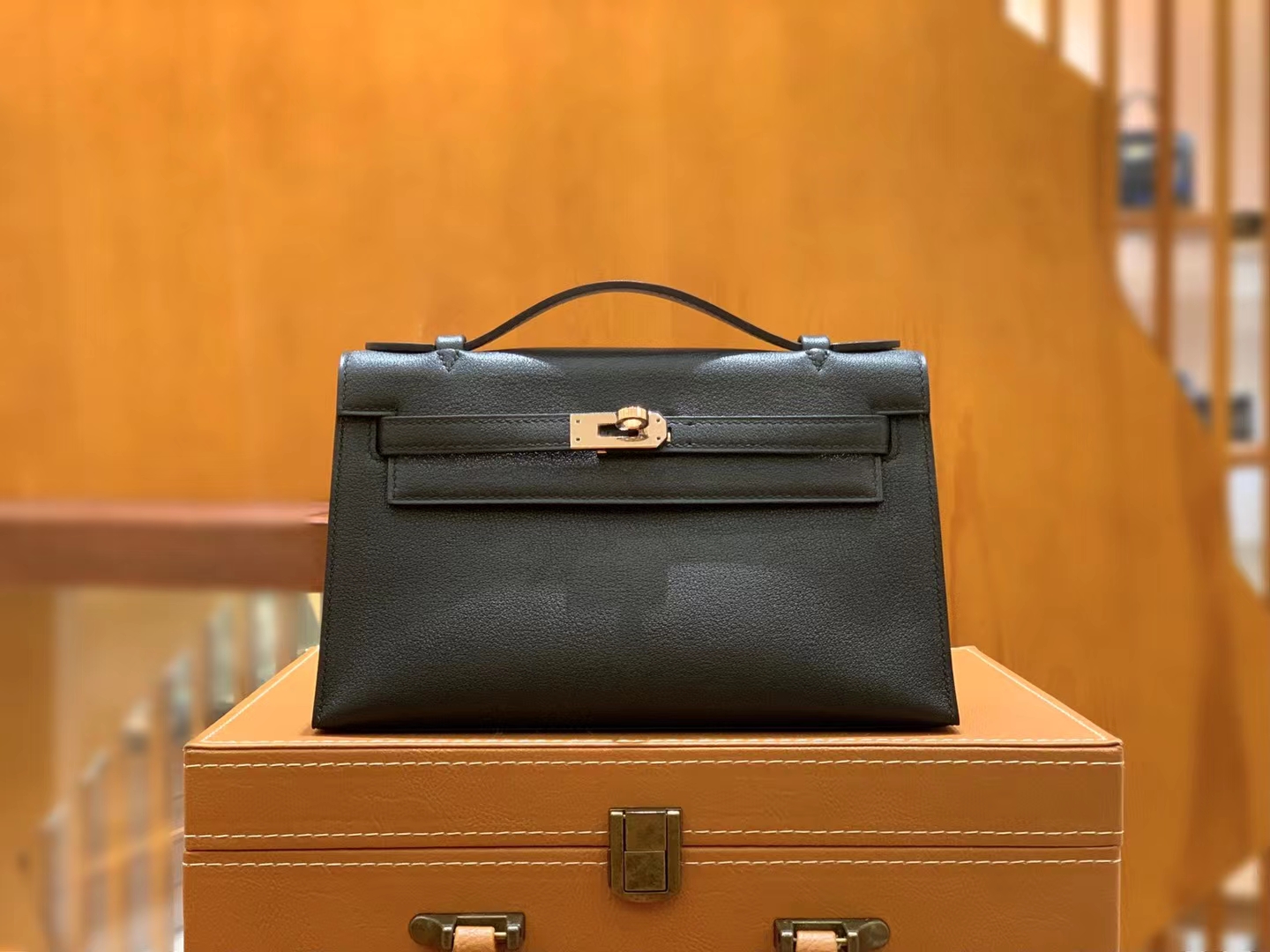 HERMES 爱马仕【现货】 Mini Kelly 一代 黑色CC89 Nior togo 进口蜜蜡线 全手工制作