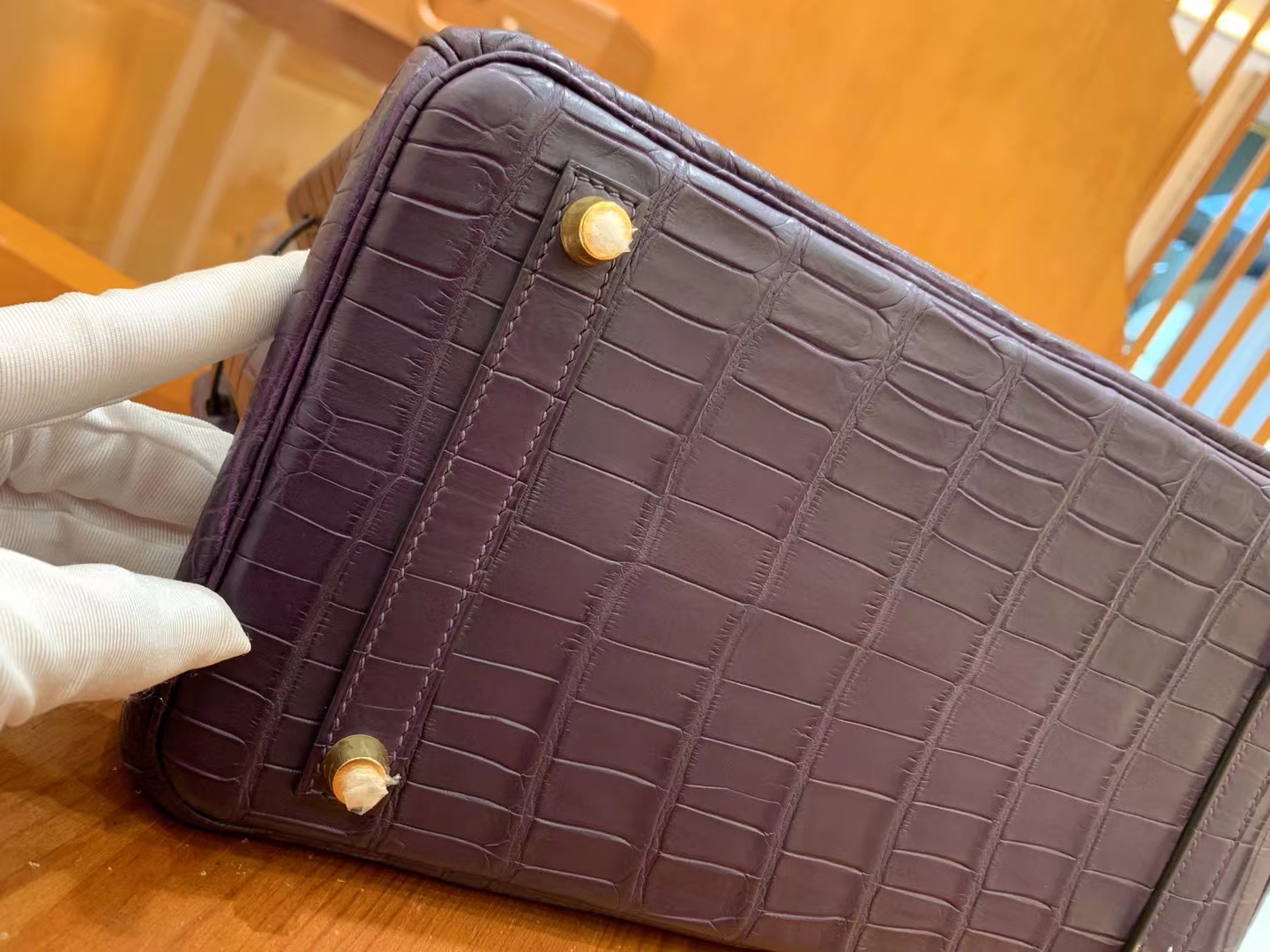 Hermes 爱马仕 Birkin 30cm 9G Amethyst 水晶紫 一级进口尼罗鳄“••” 金扣 进口蜜蜡线 全手工制作