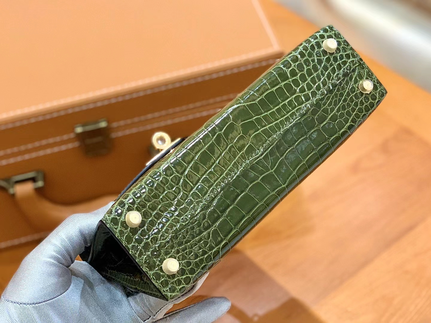 爱马仕 Hermes Mini kelly 二代 61 Vert Olive橄榄绿 一级进口美洲鳄 金扣 进口蜜蜡线 全手工制作