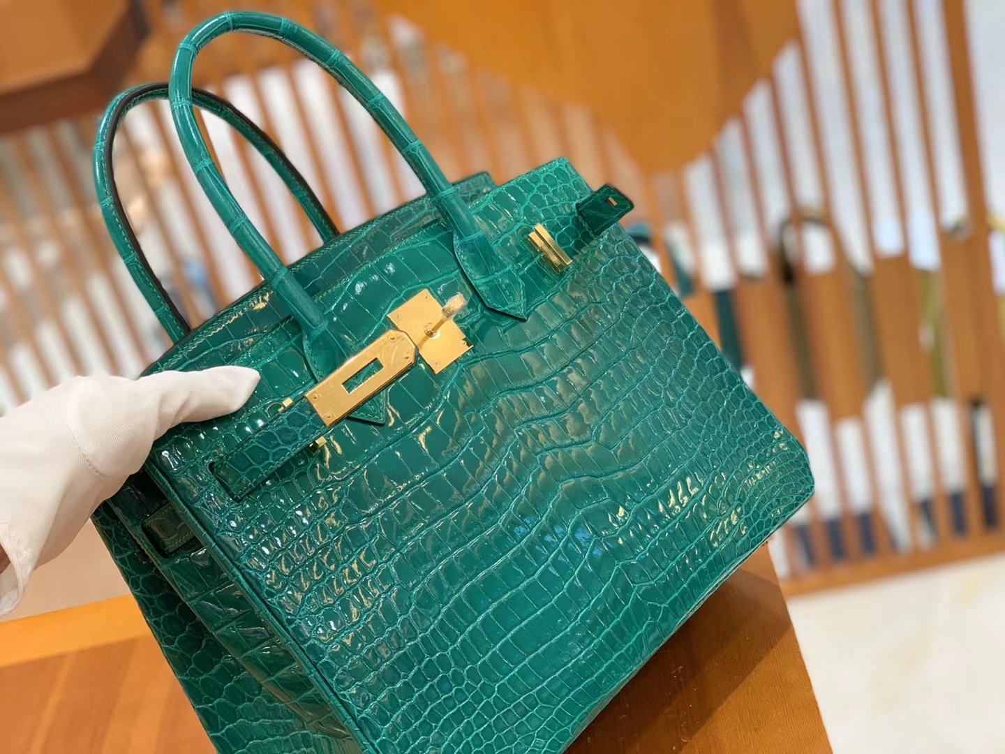 爱马仕 Hermes  Birkin 30CM 6Q Vert Emeraude 翡翠绿 一级进口湾鳄 进口蜜蜡线 全手工制作