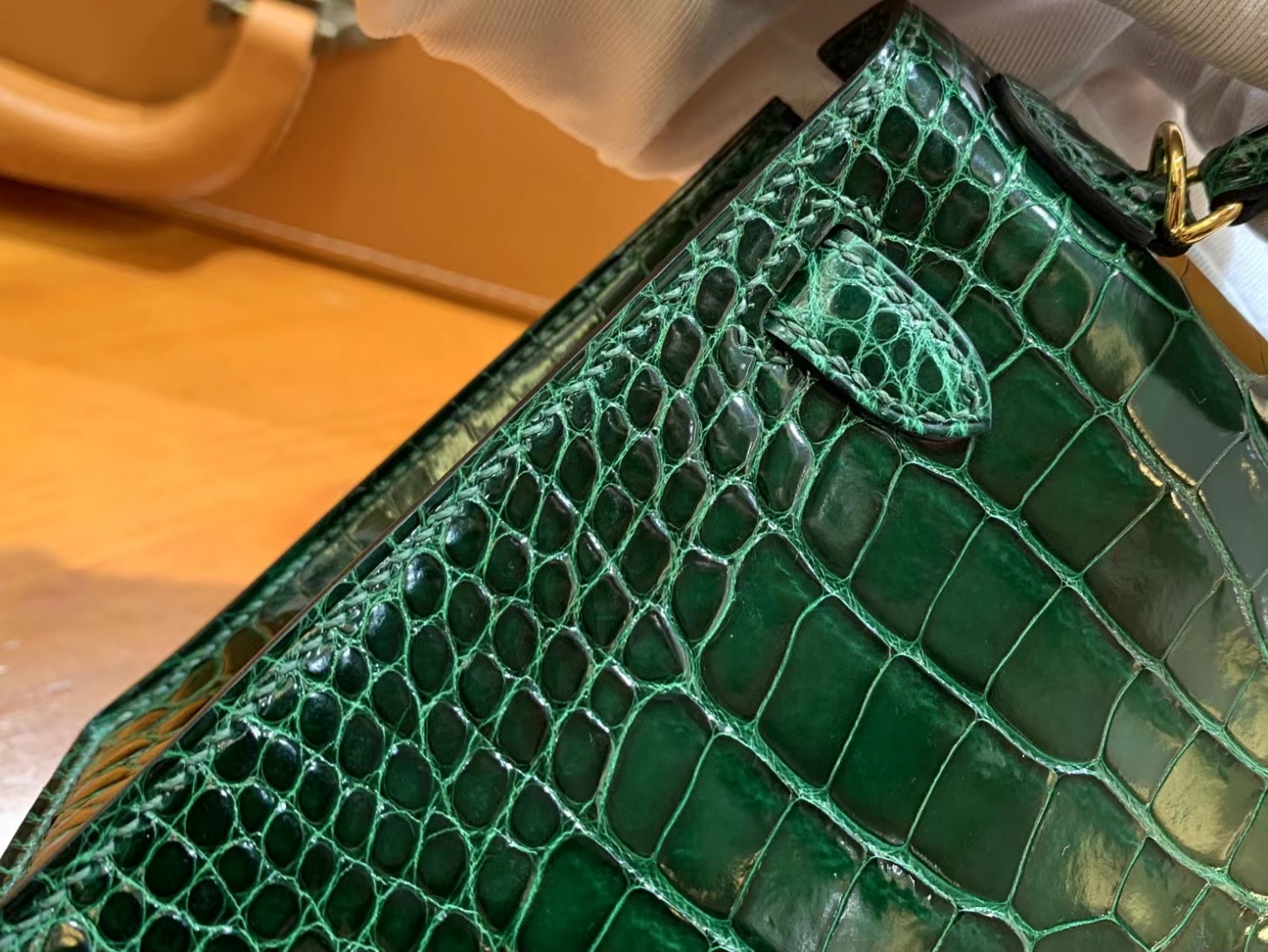 爱马仕 Hermes Mini kelly 二代 祖母绿 一级进口美洲鳄 金扣 进口蜜蜡线 全手工制作