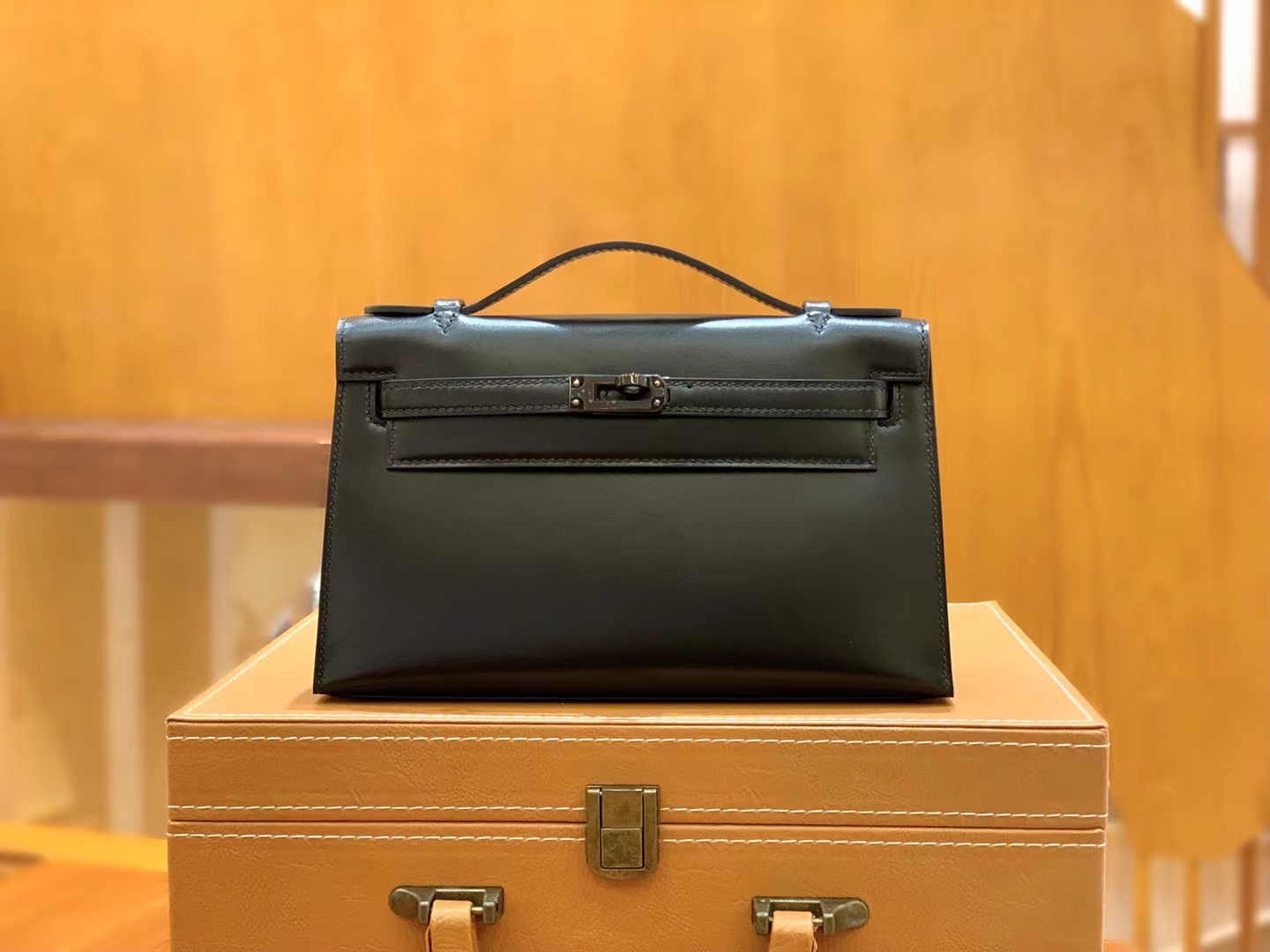 HERMES 爱马仕【现货】 Mini Kelly 一代 黑色CC89 Nior BOX 进口蜜蜡线 全手工制作
